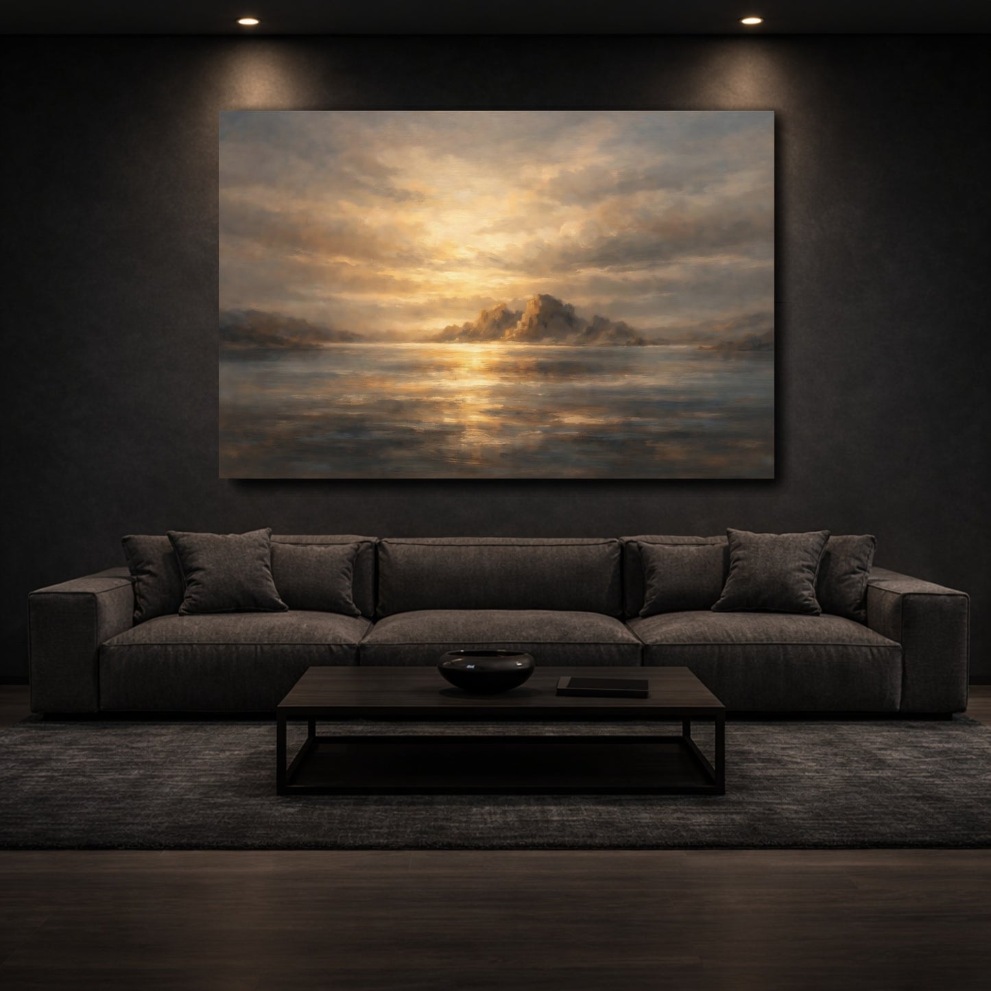 Mockup 2. Nature Sea Islands Golden Seascape shown as stretched canvas wall art