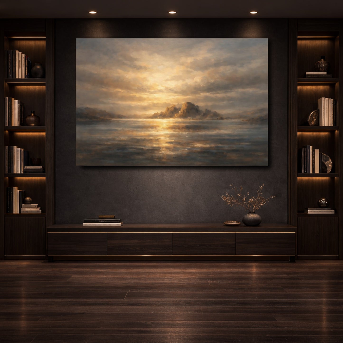 Mockup 3. Nature Sea Islands Golden Seascape shown as stretched canvas wall art