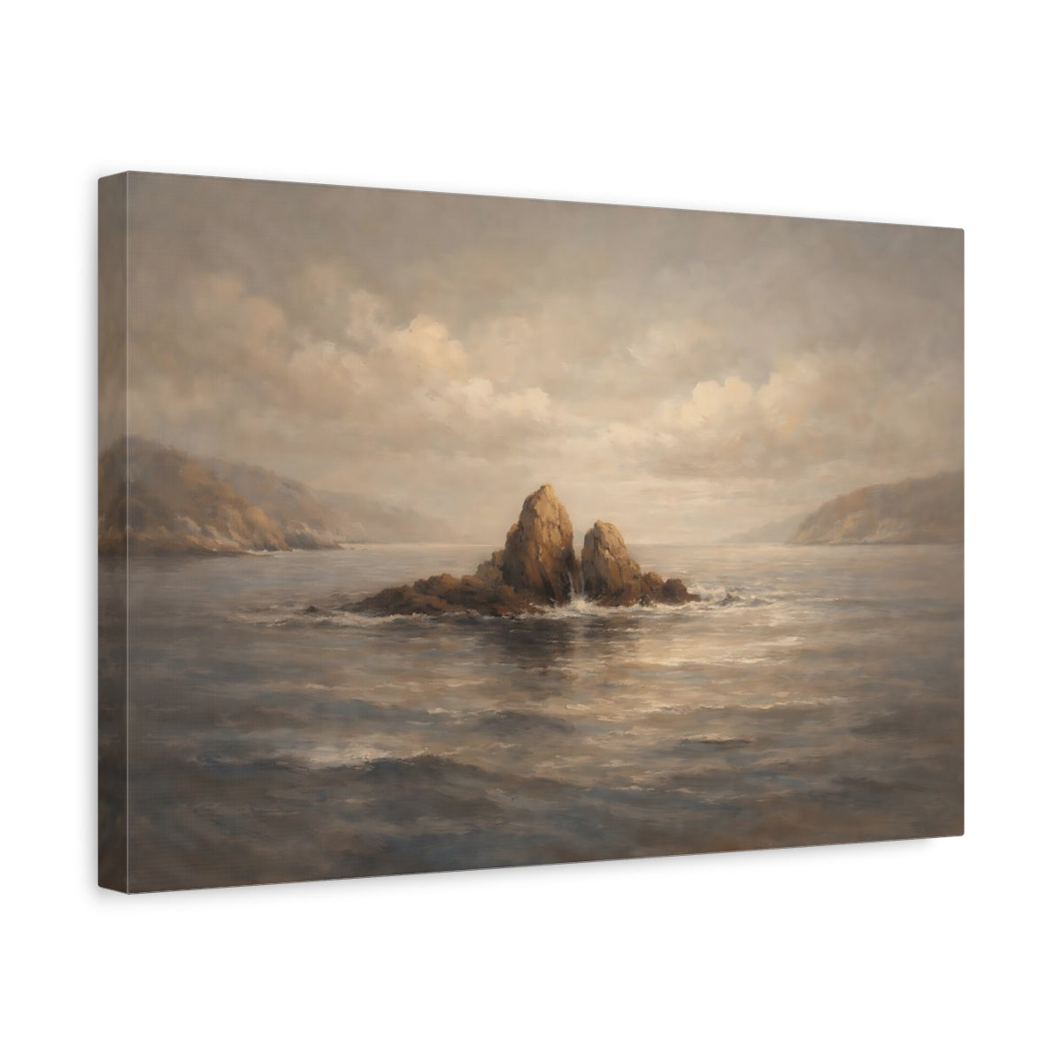 Side Mockup 4. Nature Sea Rocks Brown And Grey shown as stretched canvas wall art
