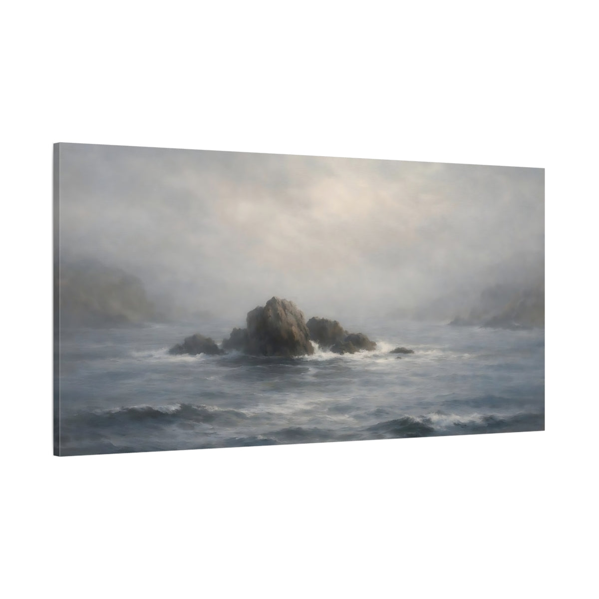 Main Mockup. Nature Sea Rocks Grey And Blue shown as stretched canvas wall art