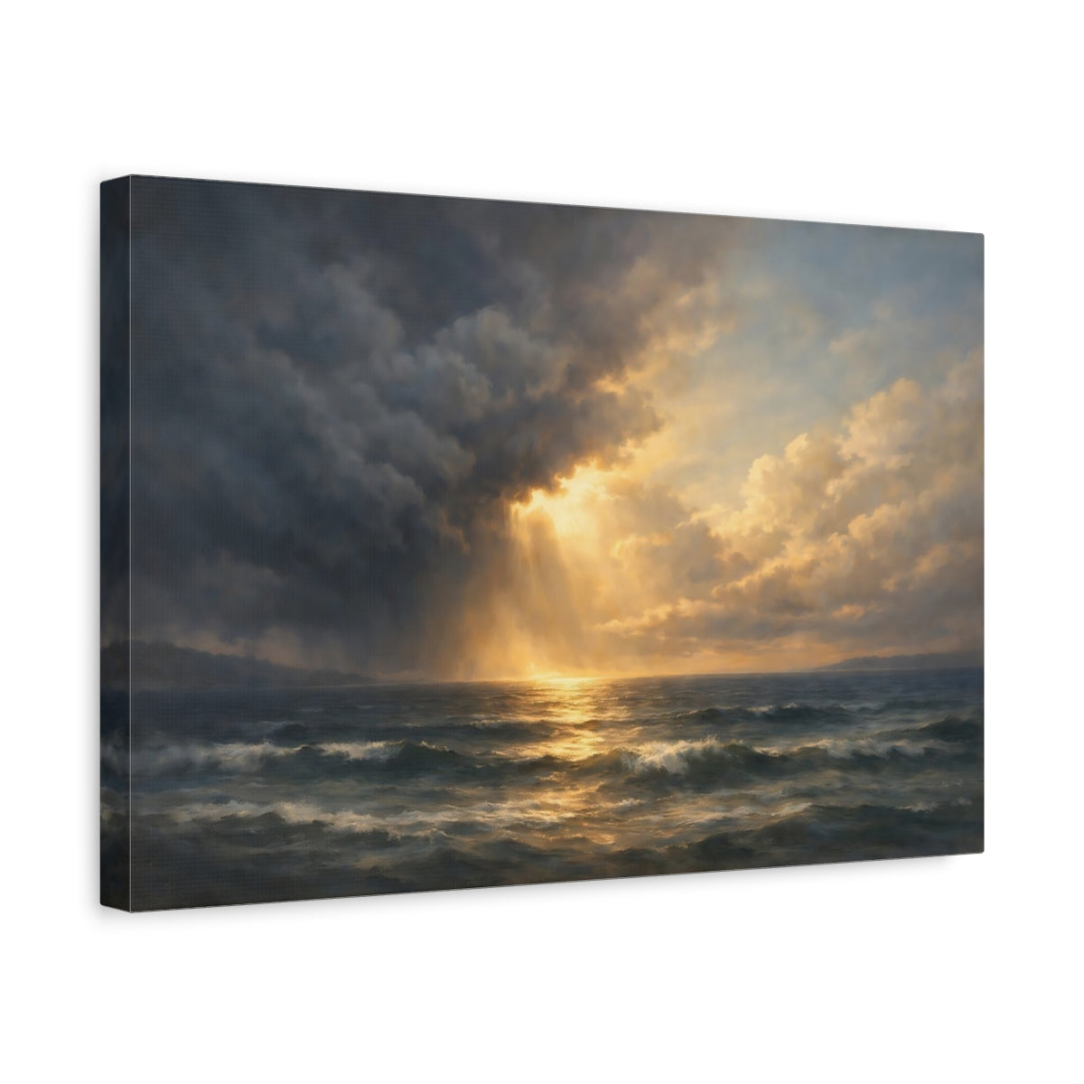 Side Mockup 4. Nature Sea Sky Dramatic Seascape shown as stretched canvas wall art
