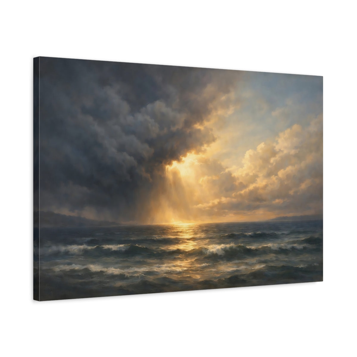 Side Mockup 2. Nature Sea Sky Dramatic Seascape shown as stretched canvas wall art
