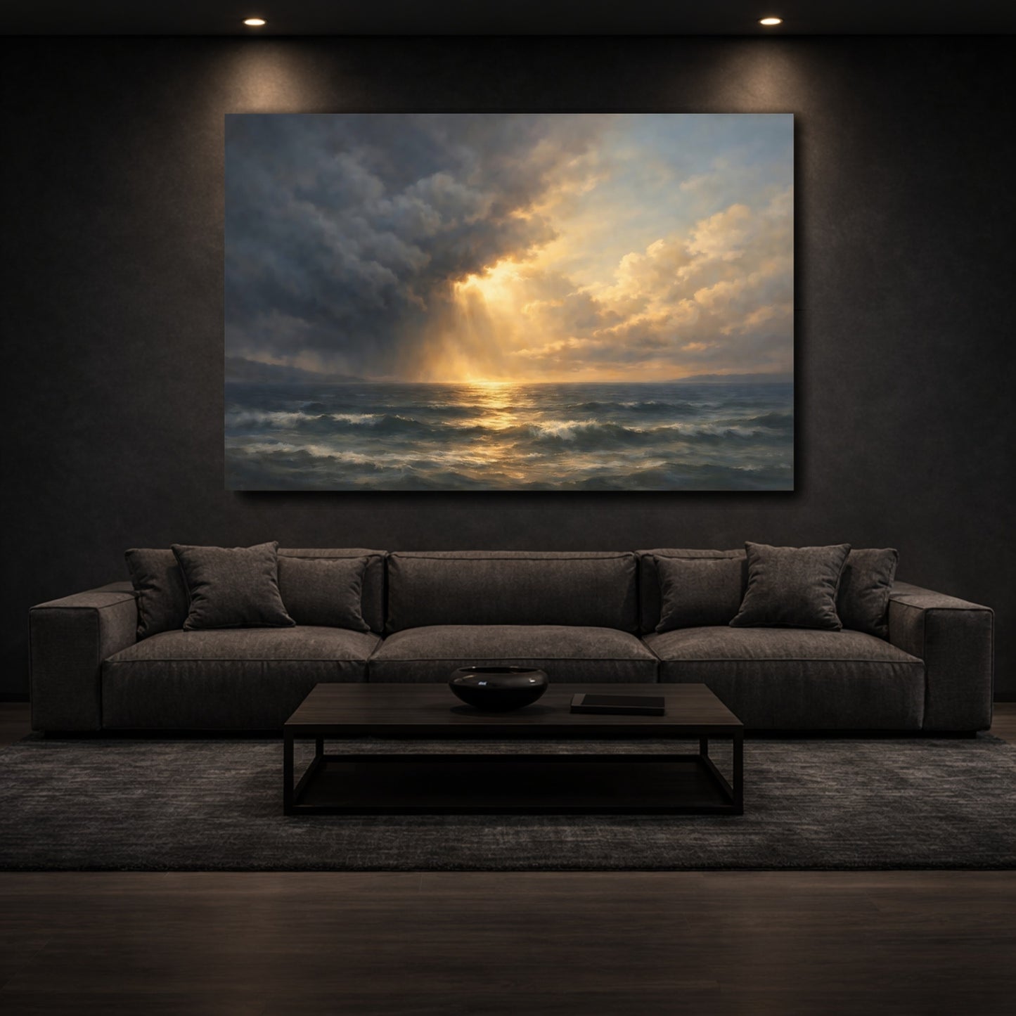 Mockup 2. Nature Sea Sky Dramatic Seascape shown as stretched canvas wall art
