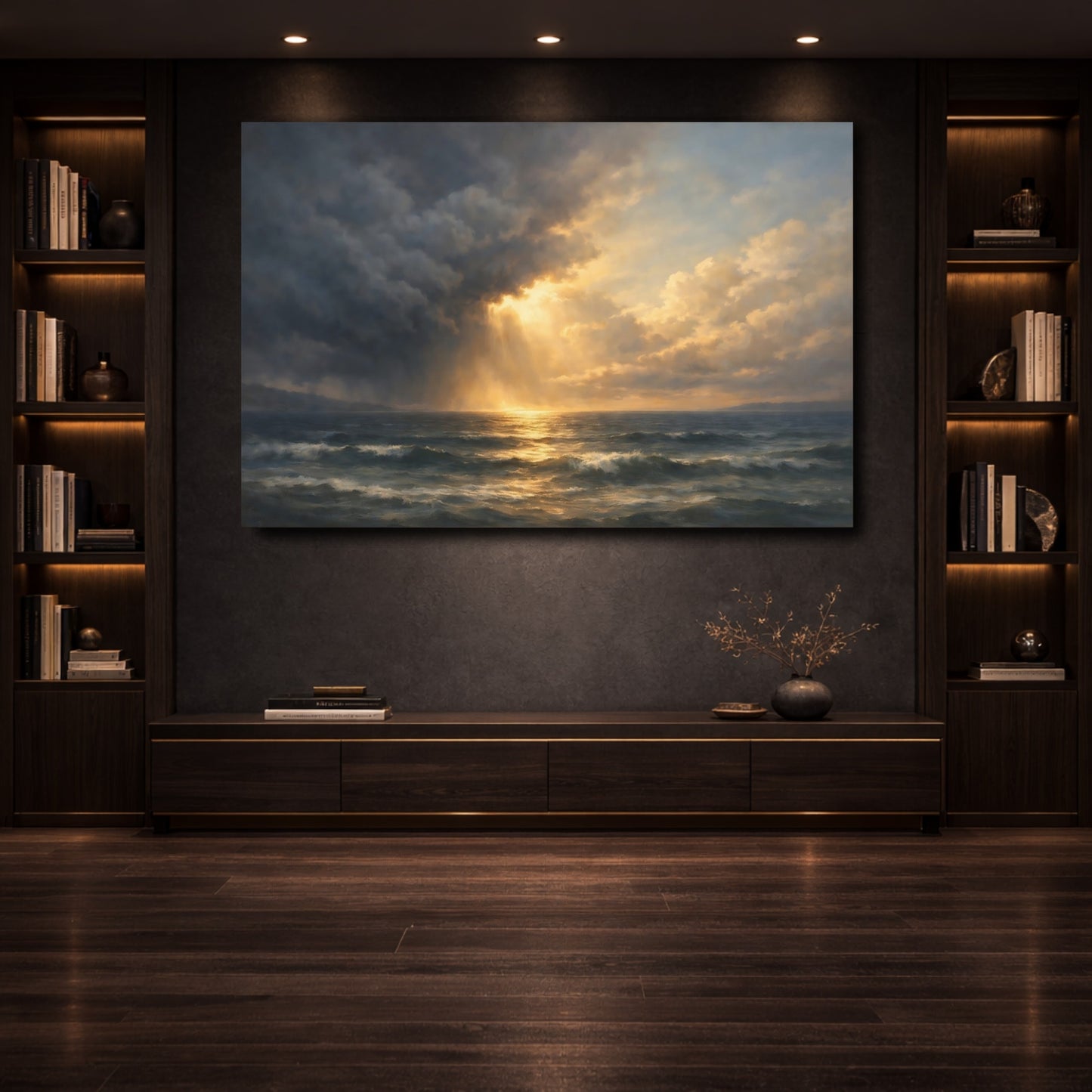 Mockup 3. Nature Sea Sky Dramatic Seascape shown as stretched canvas wall art
