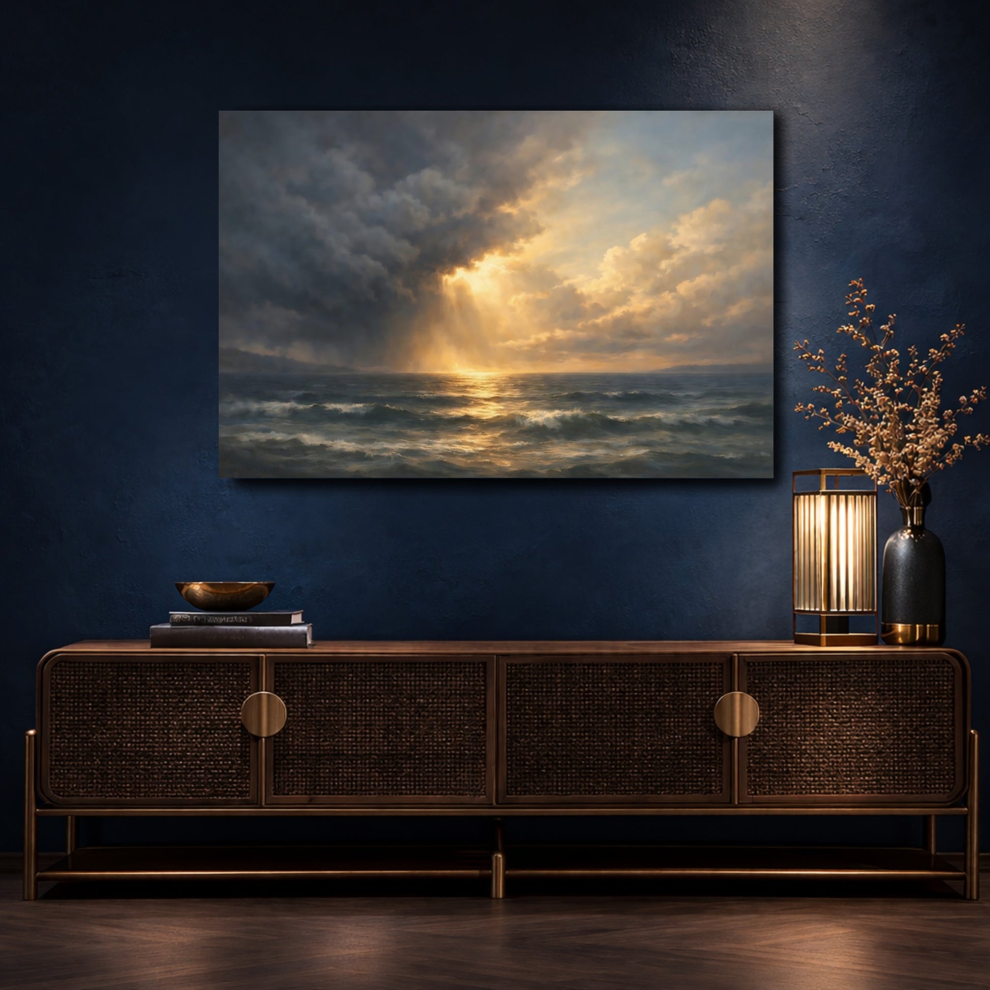 Mockup 4. Nature Sea Sky Dramatic Seascape shown as stretched canvas wall art
