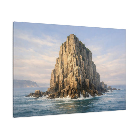 Main Mockup. Nature Sea Stack Brown And Blue shown as stretched canvas wall art