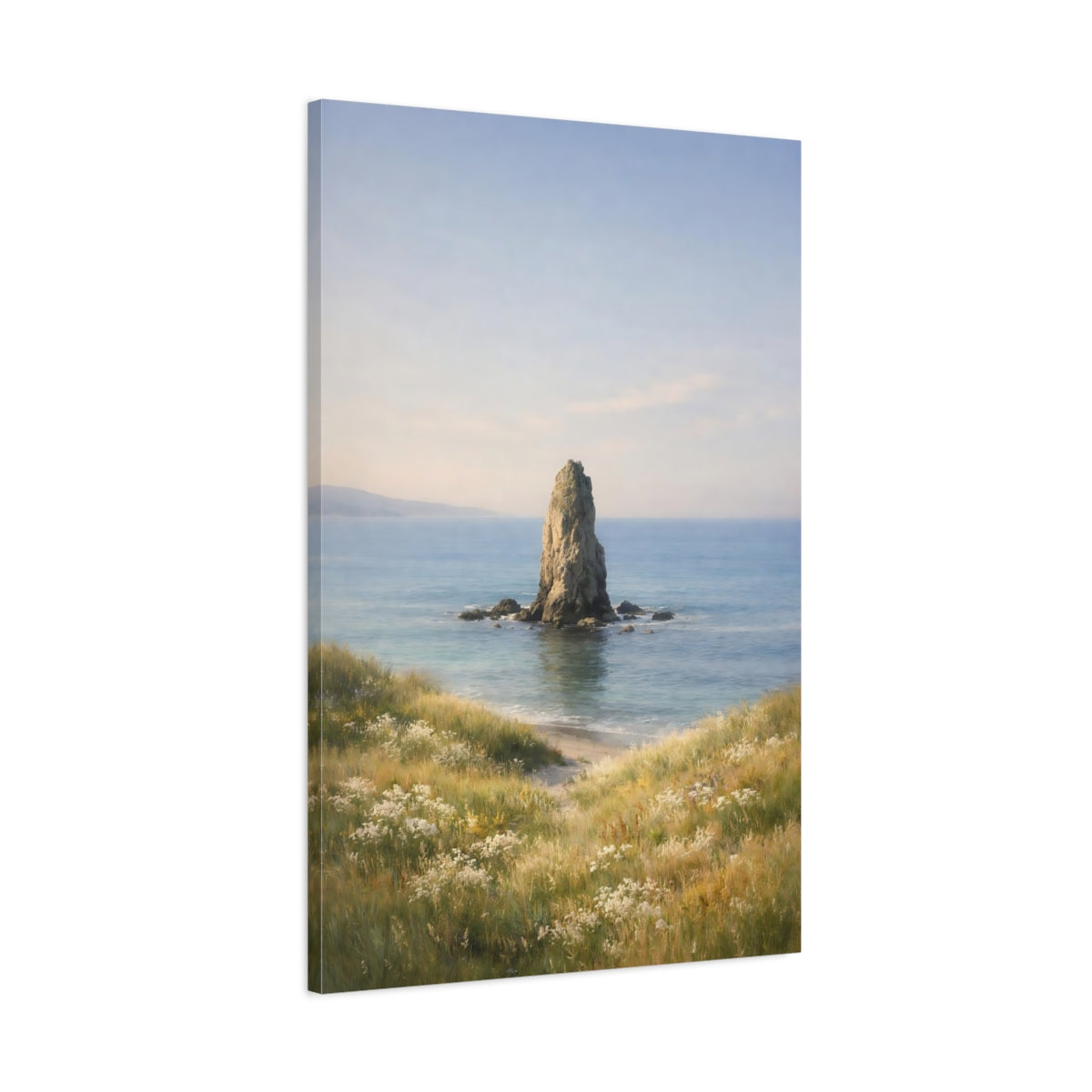 Side Mockup 1. Nature Sea Stack Coastal Landscape shown as stretched canvas wall art