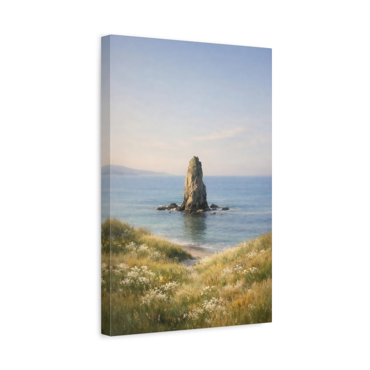 Side Mockup 4. Nature Sea Stack Coastal Landscape shown as stretched canvas wall art
