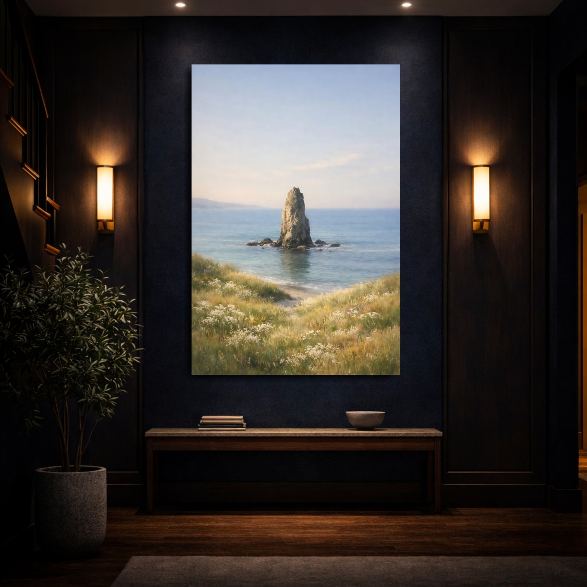 Mockup 3. Nature Sea Stack Coastal Landscape shown as stretched canvas wall art