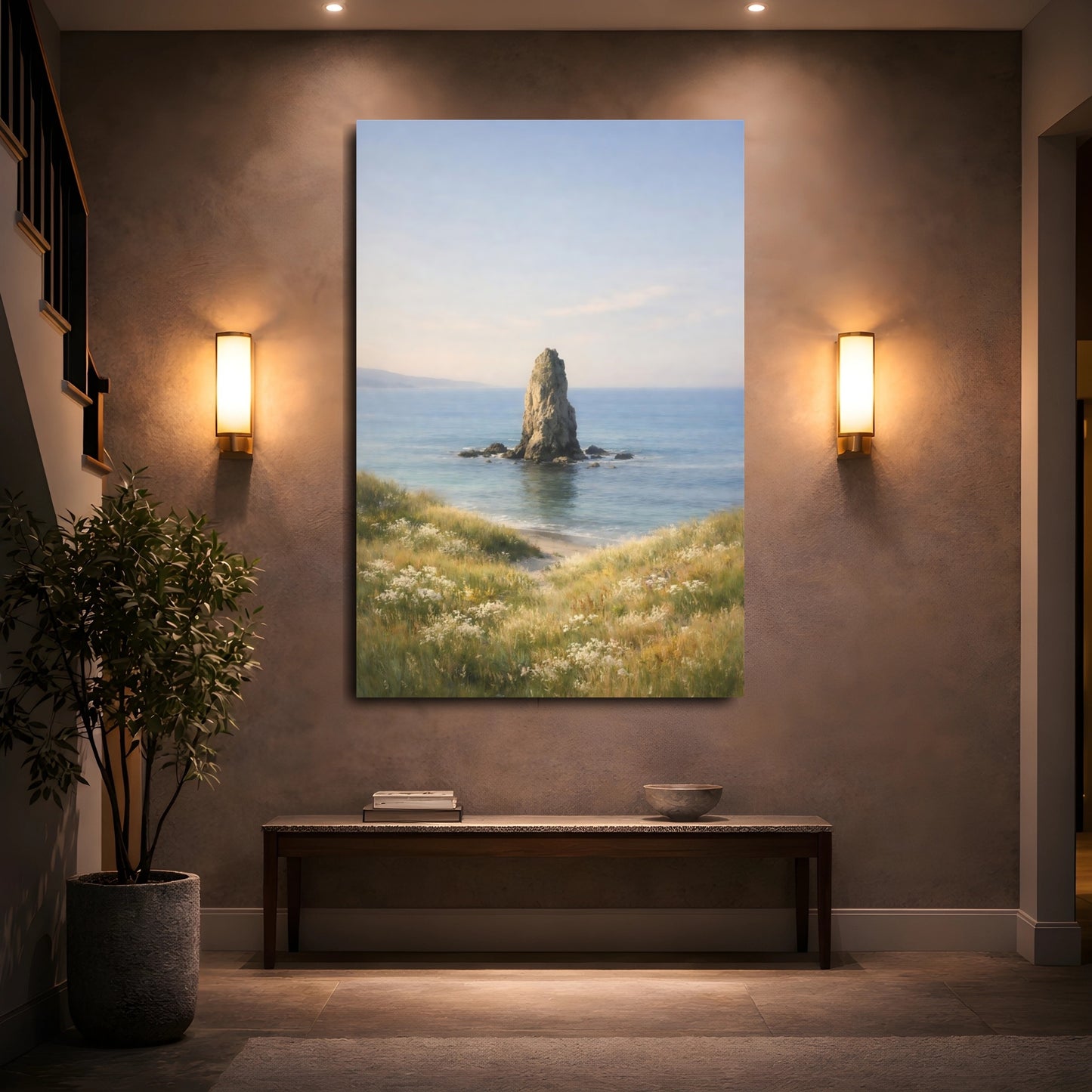 Mockup 4. Nature Sea Stack Coastal Landscape shown as stretched canvas wall art