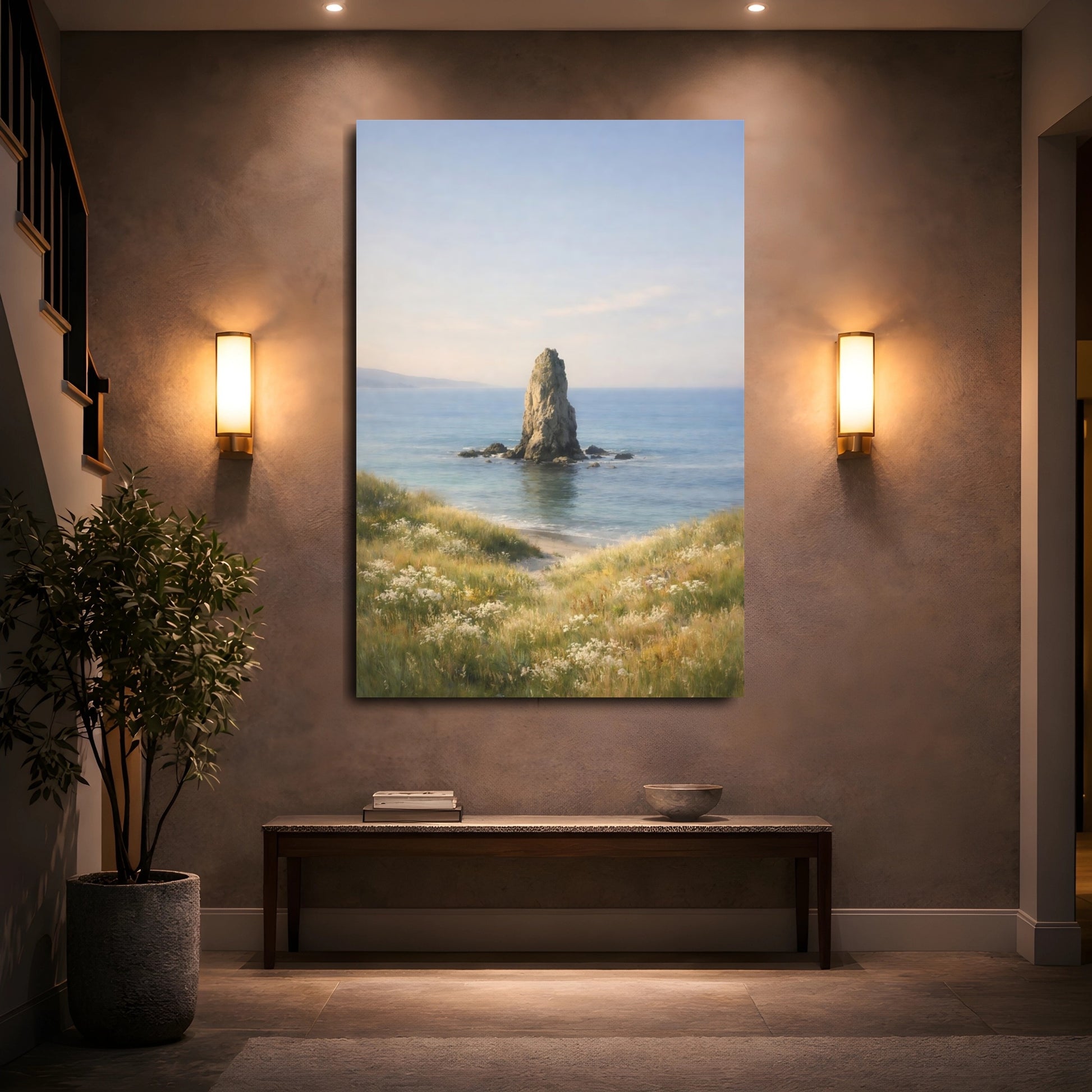 Mockup 4. Nature Sea Stack Coastal Landscape shown as stretched canvas wall art