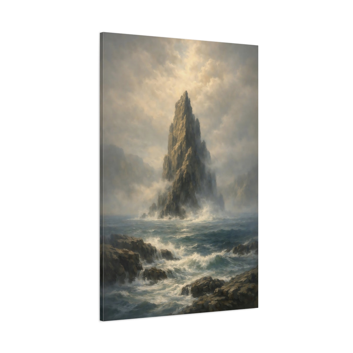 Main Mockup. Nature Sea Stack Seascape Rock shown as stretched canvas wall art