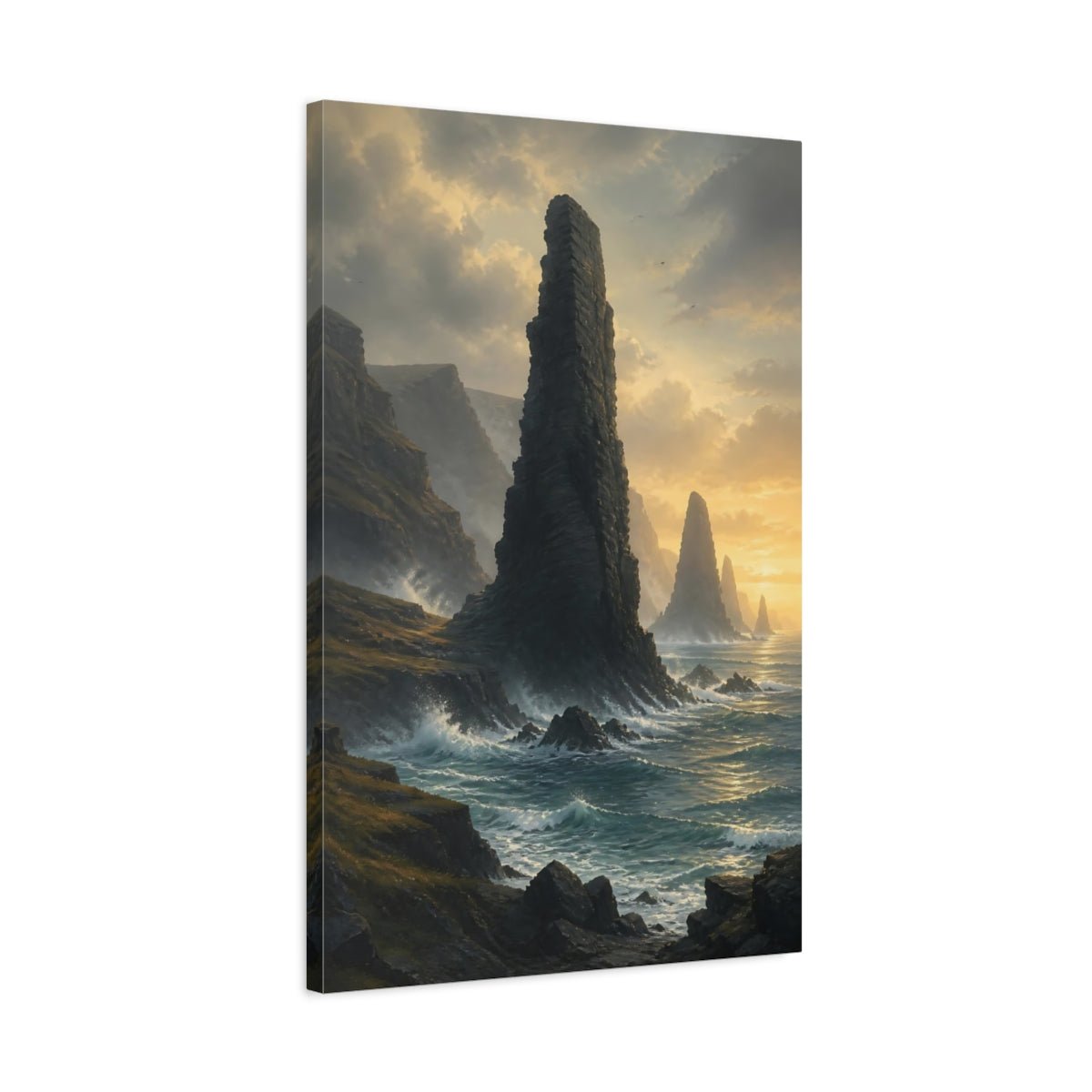 Nature Sea Stacks Ocean Cliffs Sunset Canvas Print – Dramatic Living Room, Above Couch - YesArtYes
