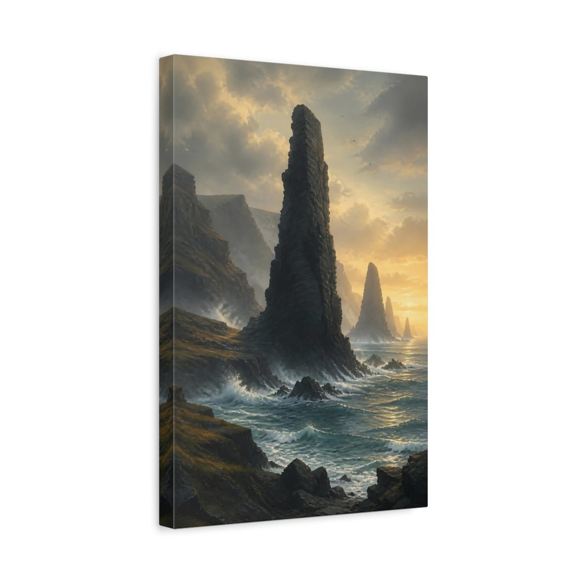 Nature Sea Stacks Ocean Cliffs Sunset Canvas Print – Dramatic Living Room, Above Couch - YesArtYes