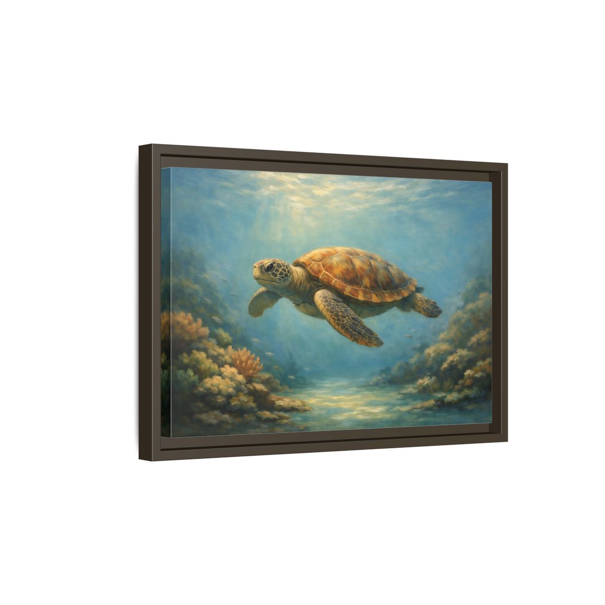 Side Mockup 5. Nature Sea Turtle Sea Turtle Blue shown as stretched canvas wall art