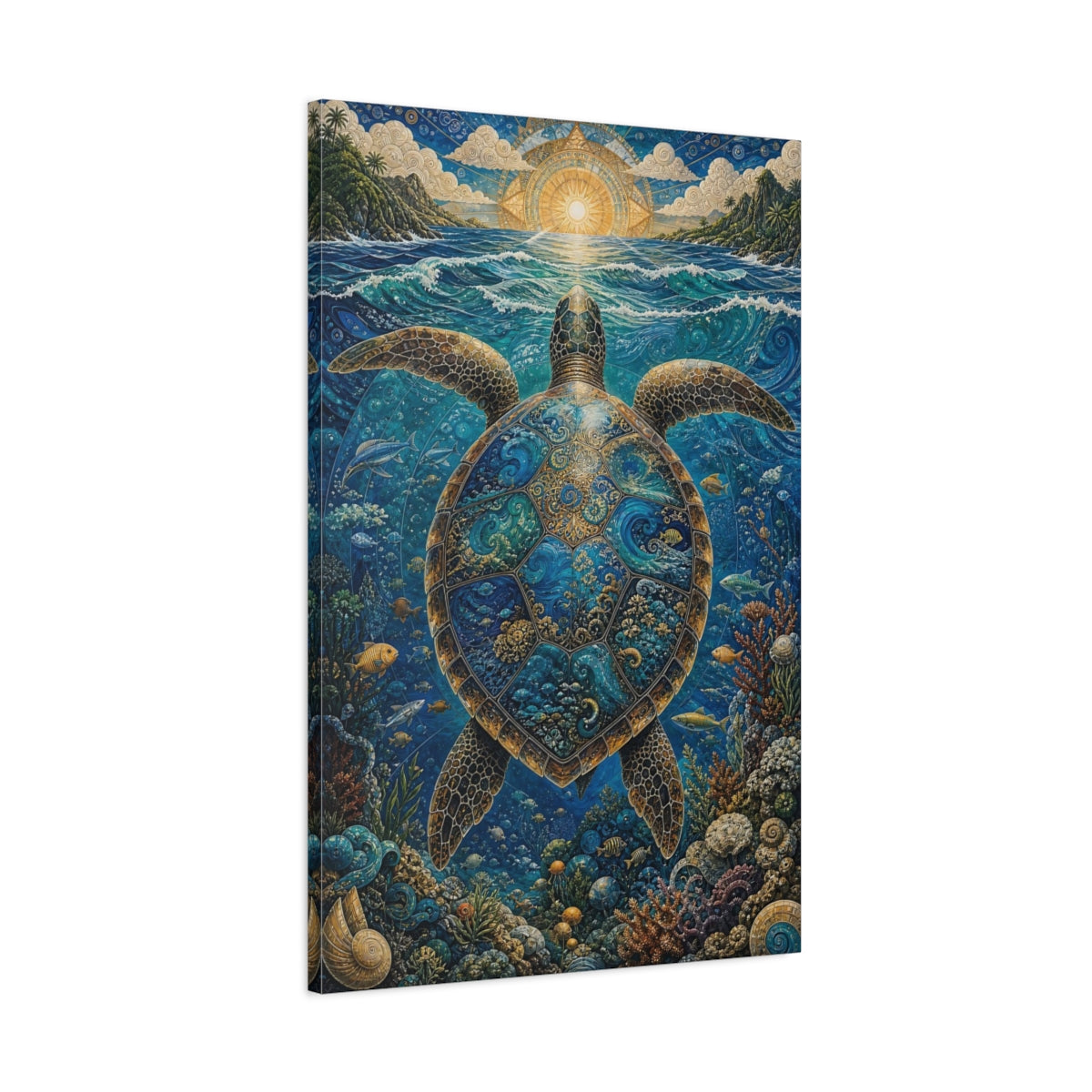 Main Mockup. Nature Sea Turtle Blue Sea Turtle shown as stretched canvas wall art