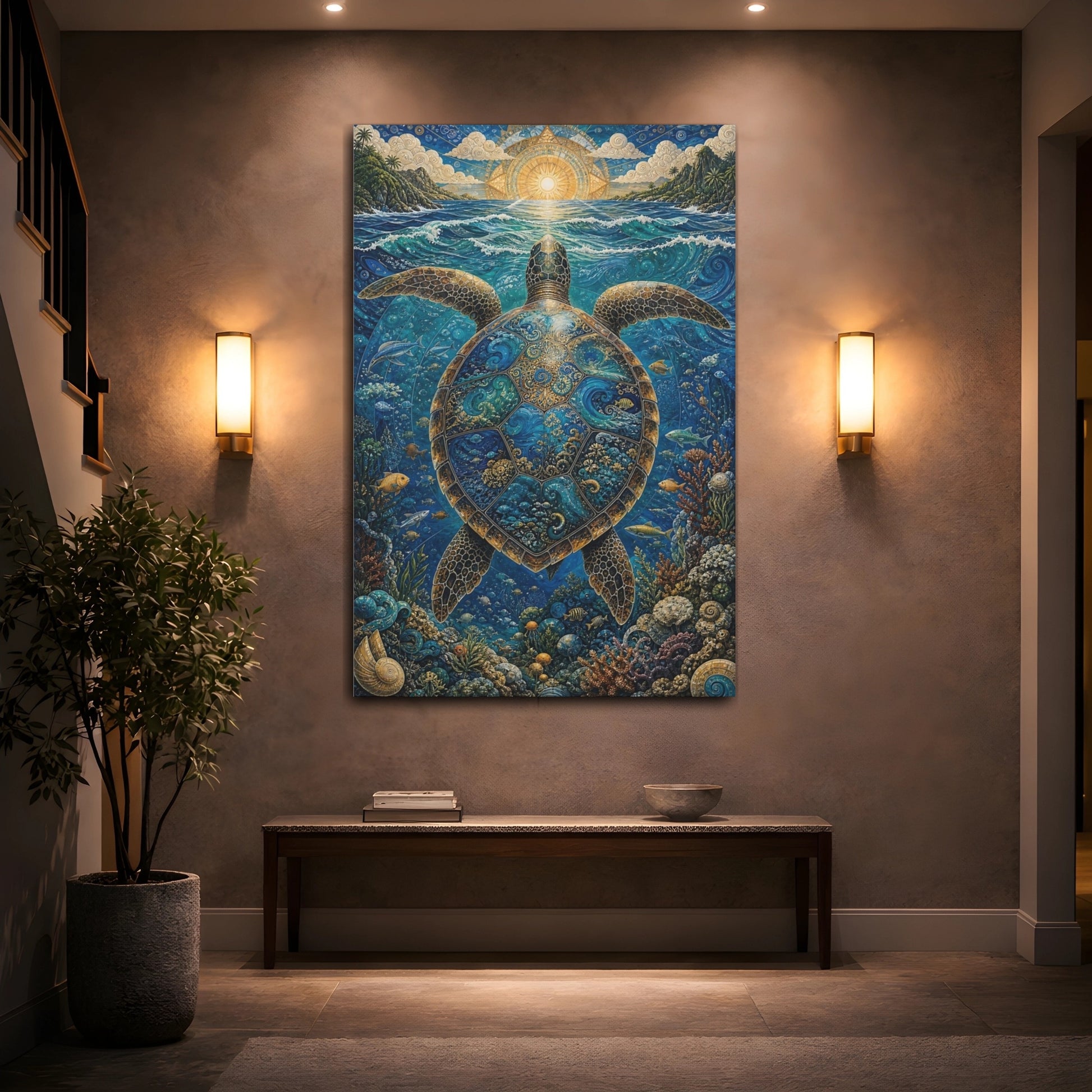 Mockup 2. Nature Sea Turtle Blue Sea Turtle shown as stretched canvas wall art