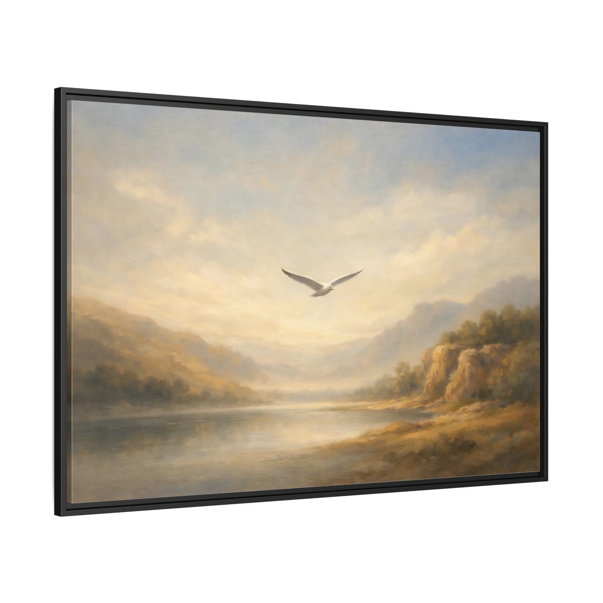 Side Mockup 12. Nature Seagull Misty Landscape shown as stretched canvas wall art