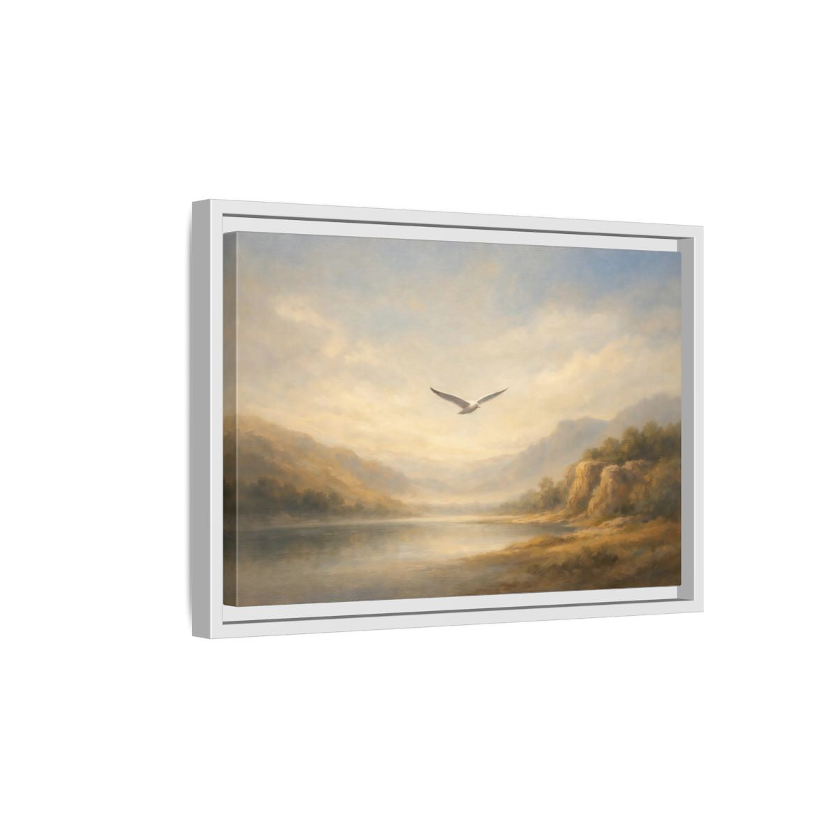 Side Mockup 4. Nature Seagull Misty Landscape shown as stretched canvas wall art