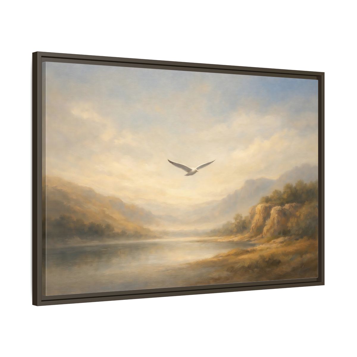 Side Mockup 9. Nature Seagull Misty Landscape shown as stretched canvas wall art