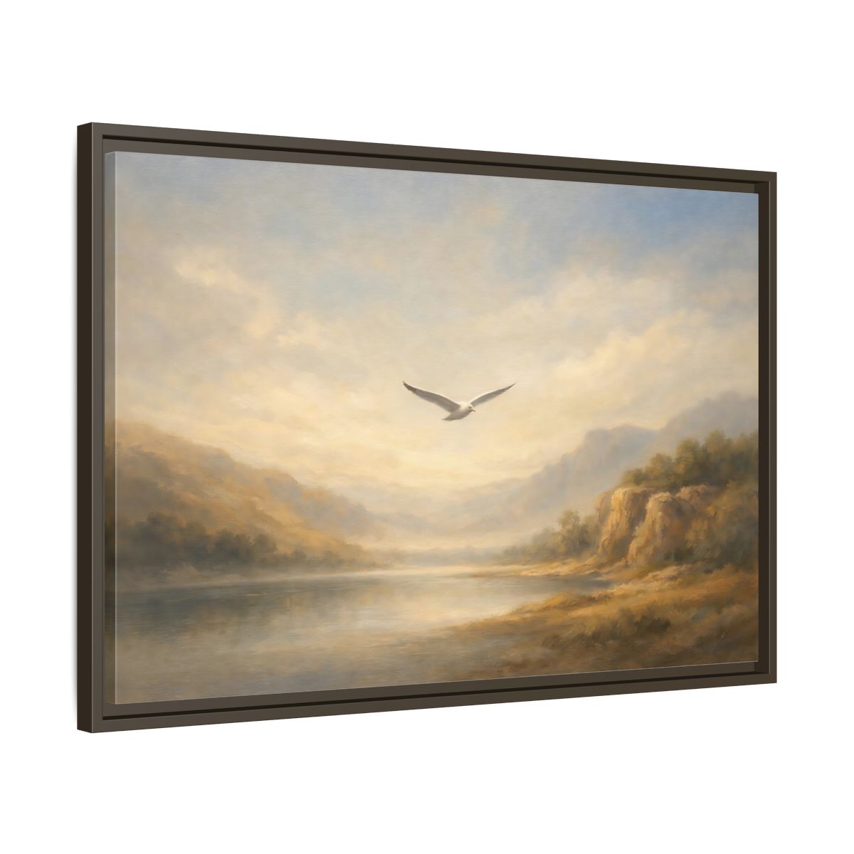 Side Mockup 11. Nature Seagull Misty Landscape shown as stretched canvas wall art