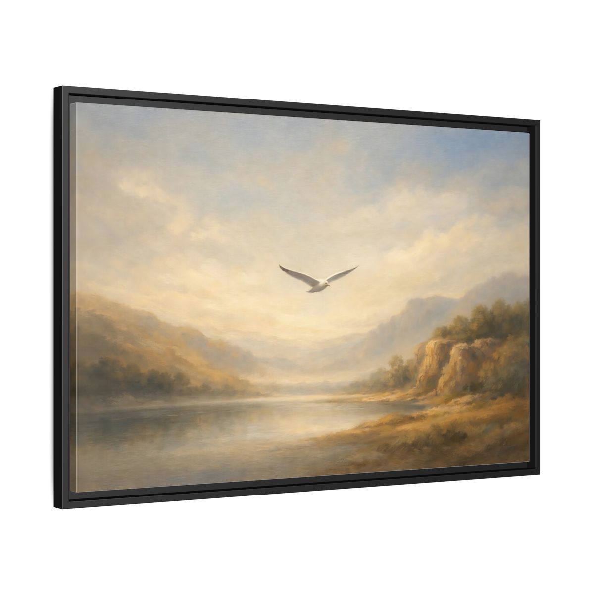 Side Mockup 13. Nature Seagull Misty Landscape shown as stretched canvas wall art