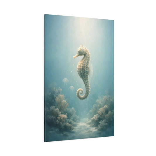 Main Mockup. Nature Seahorse Seahorse Aqua shown as stretched canvas wall art