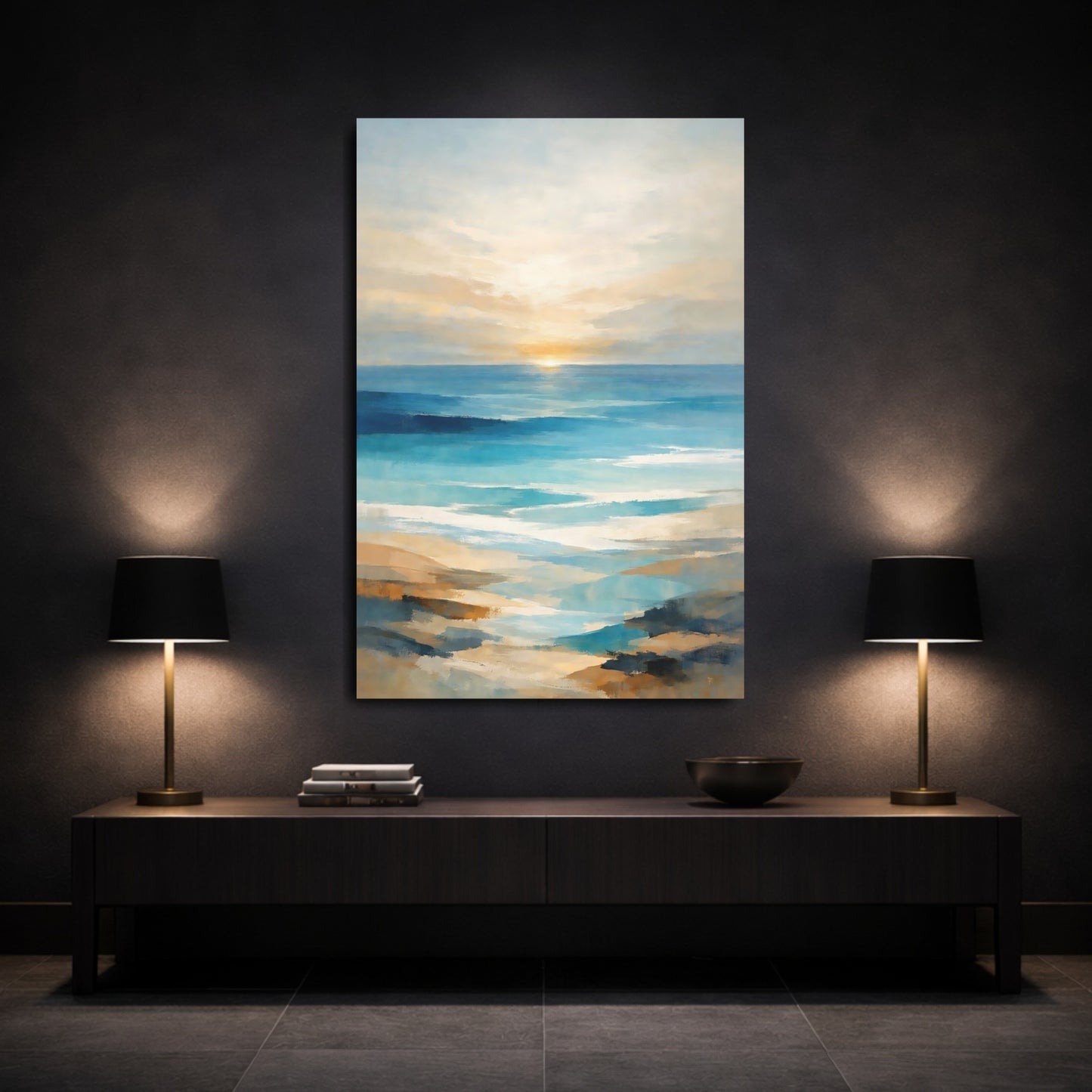 Nature Seascape Blue And Gold Seascape shown as front canvas room wall art