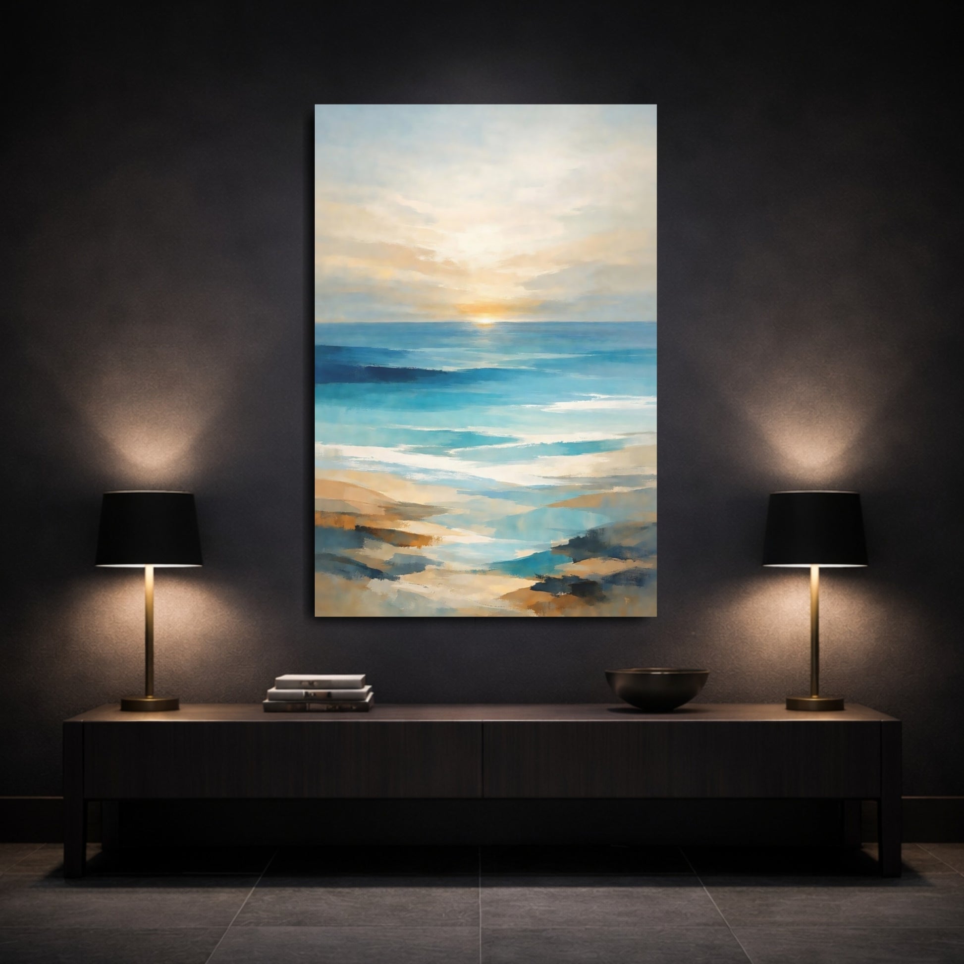Nature Seascape Blue And Gold Seascape shown as front canvas room wall art