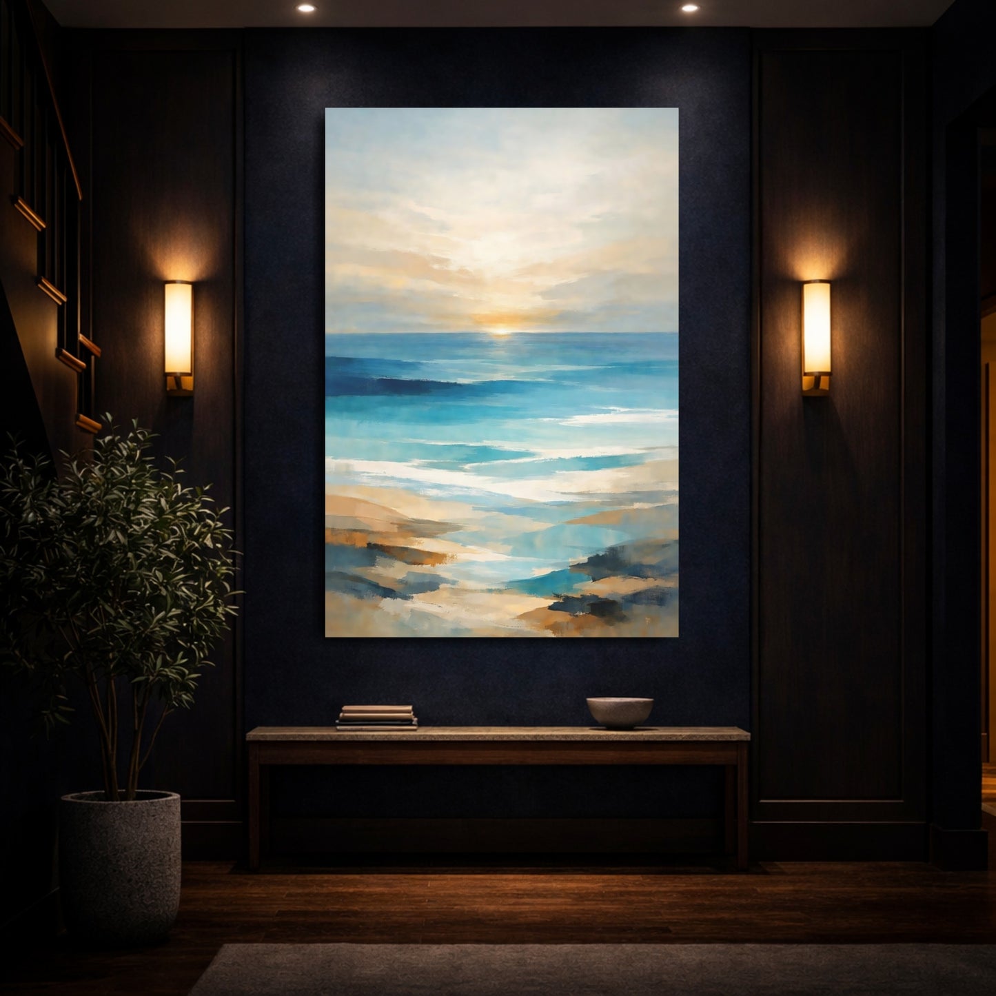 Nature Seascape Blue And Gold Seascape shown as front canvas room wall art