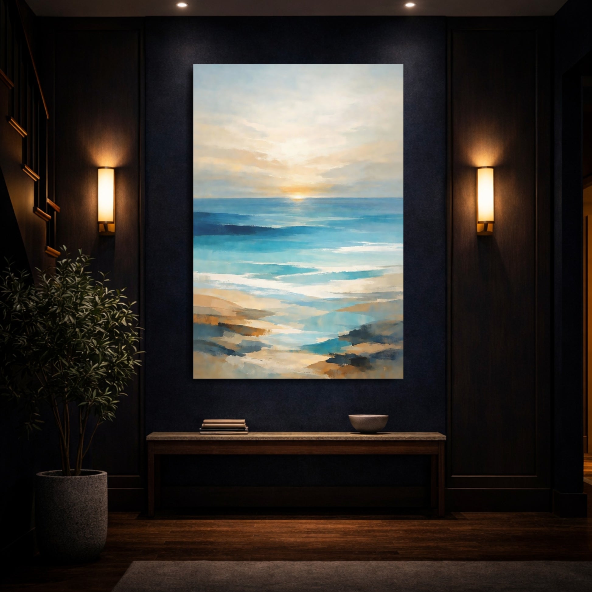 Nature Seascape Blue And Gold Seascape shown as front canvas room wall art