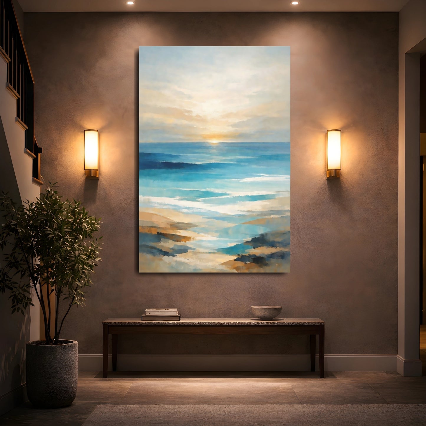 Nature Seascape Blue And Gold Seascape shown as front canvas room wall art