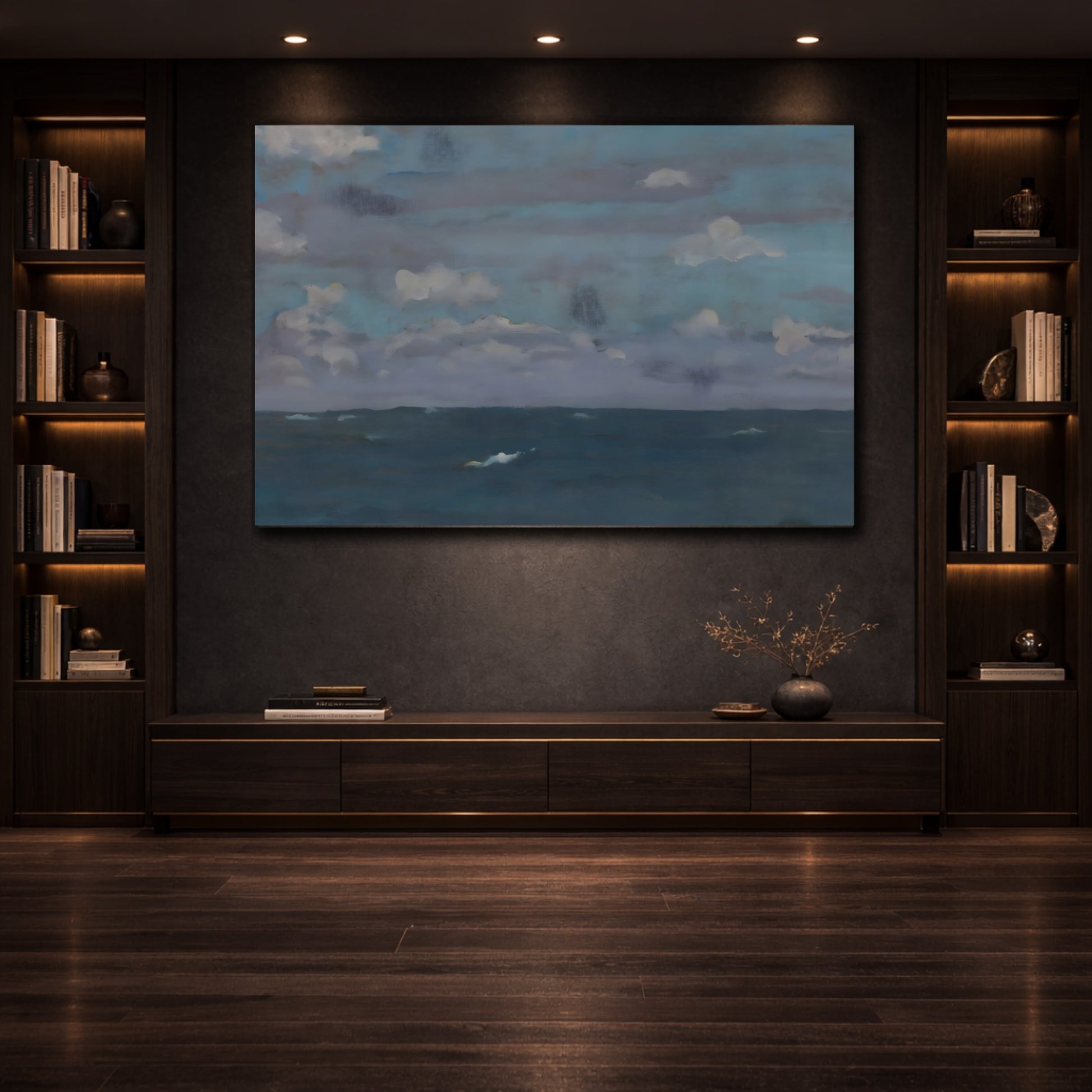 Nature Seascape Blue Gray Seascape shown as front canvas room wall art
