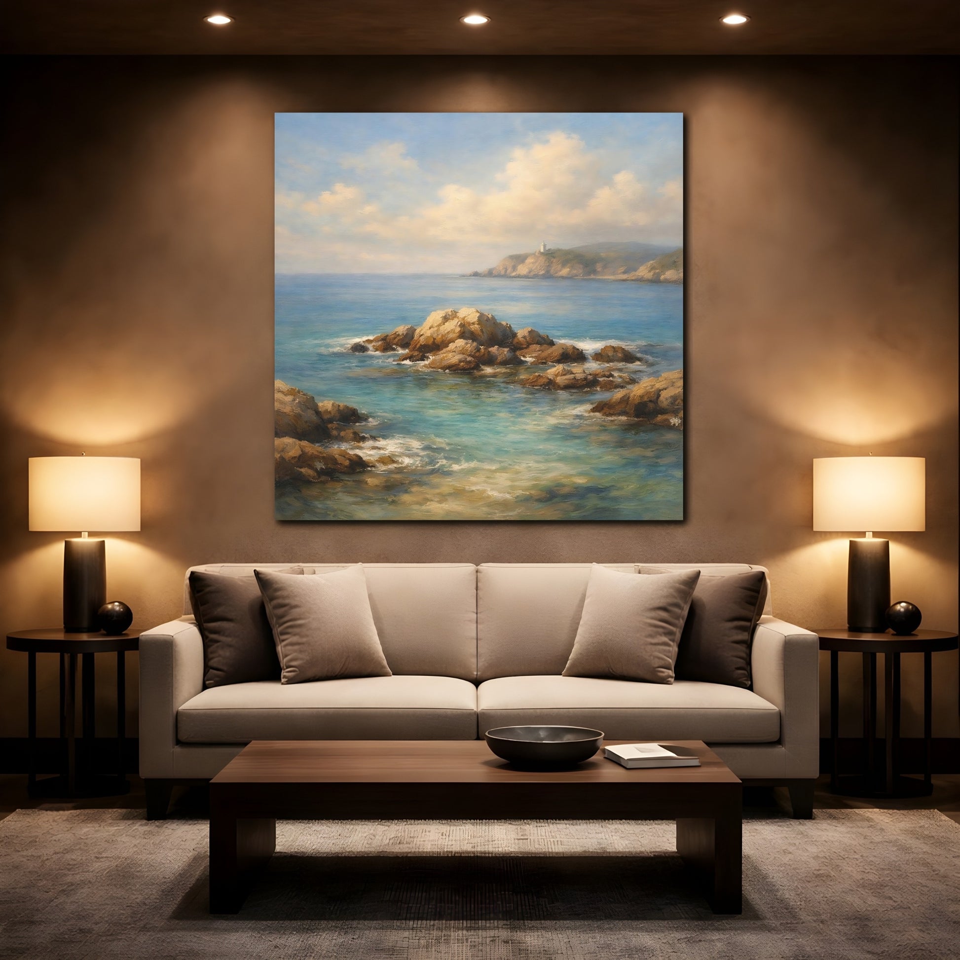 Mockup 2. Nature Seascape Blue Ocean Landscape shown as stretched canvas wall art