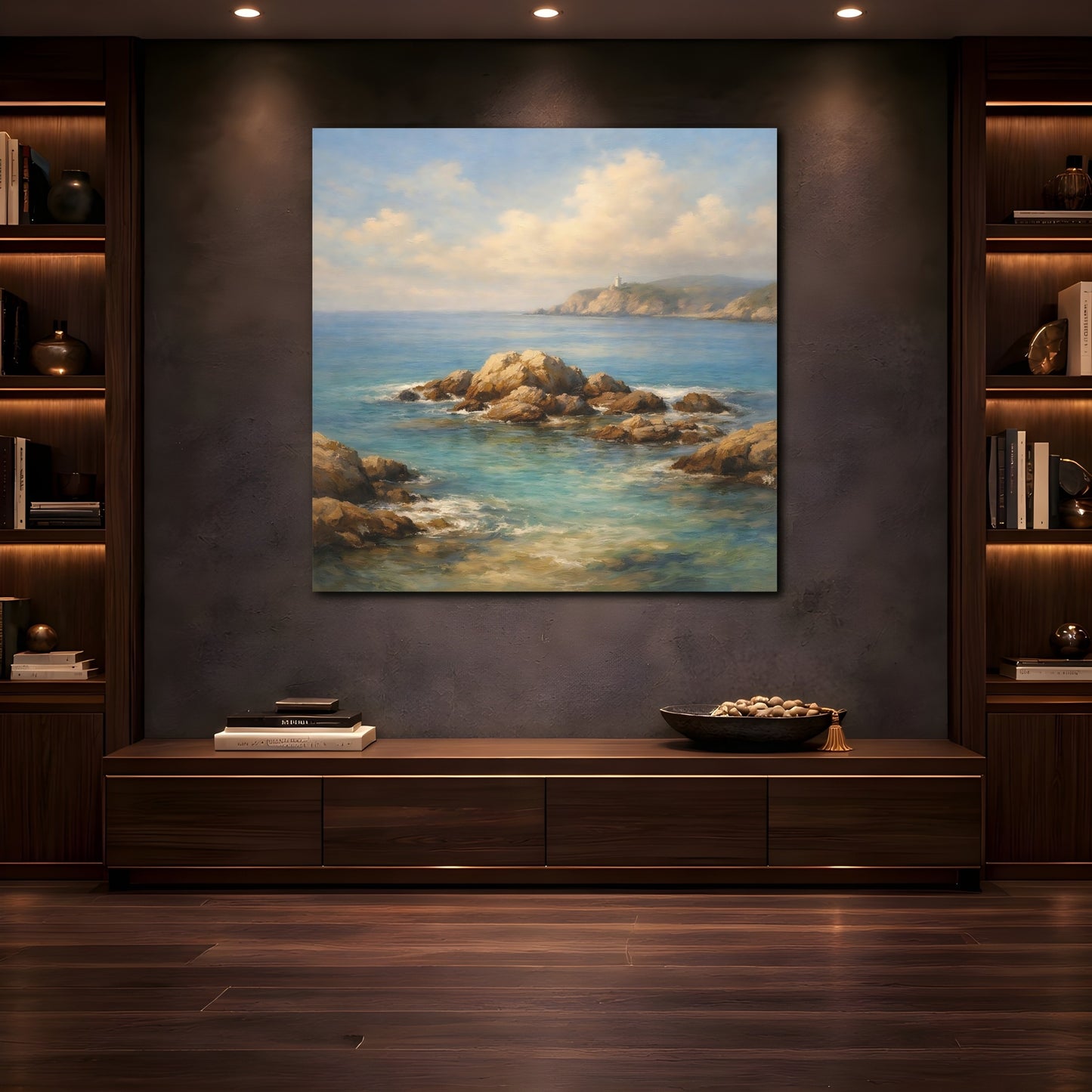 Mockup 4. Nature Seascape Blue Ocean Landscape shown as stretched canvas wall art