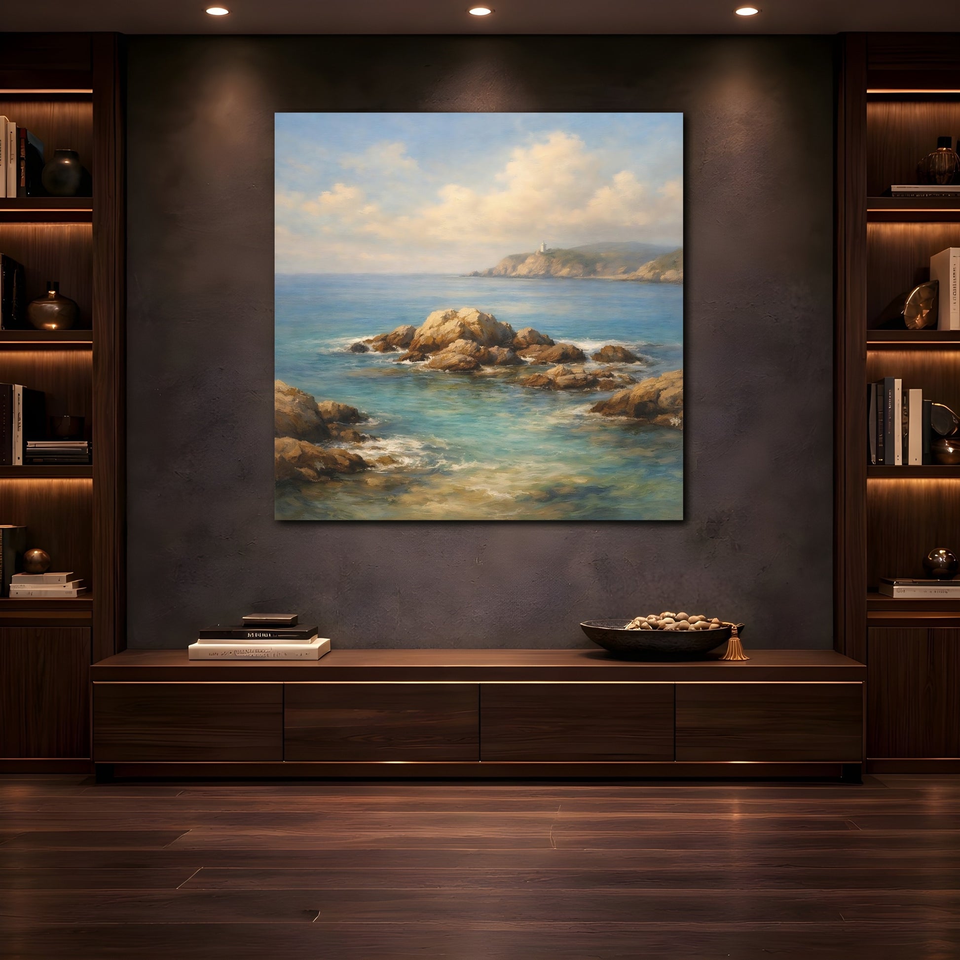 Mockup 4. Nature Seascape Blue Ocean Landscape shown as stretched canvas wall art