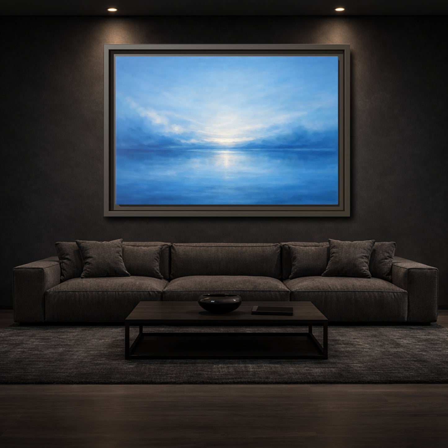Mockup 2. Nature Seascape Blue Seascape shown as stretched canvas wall art