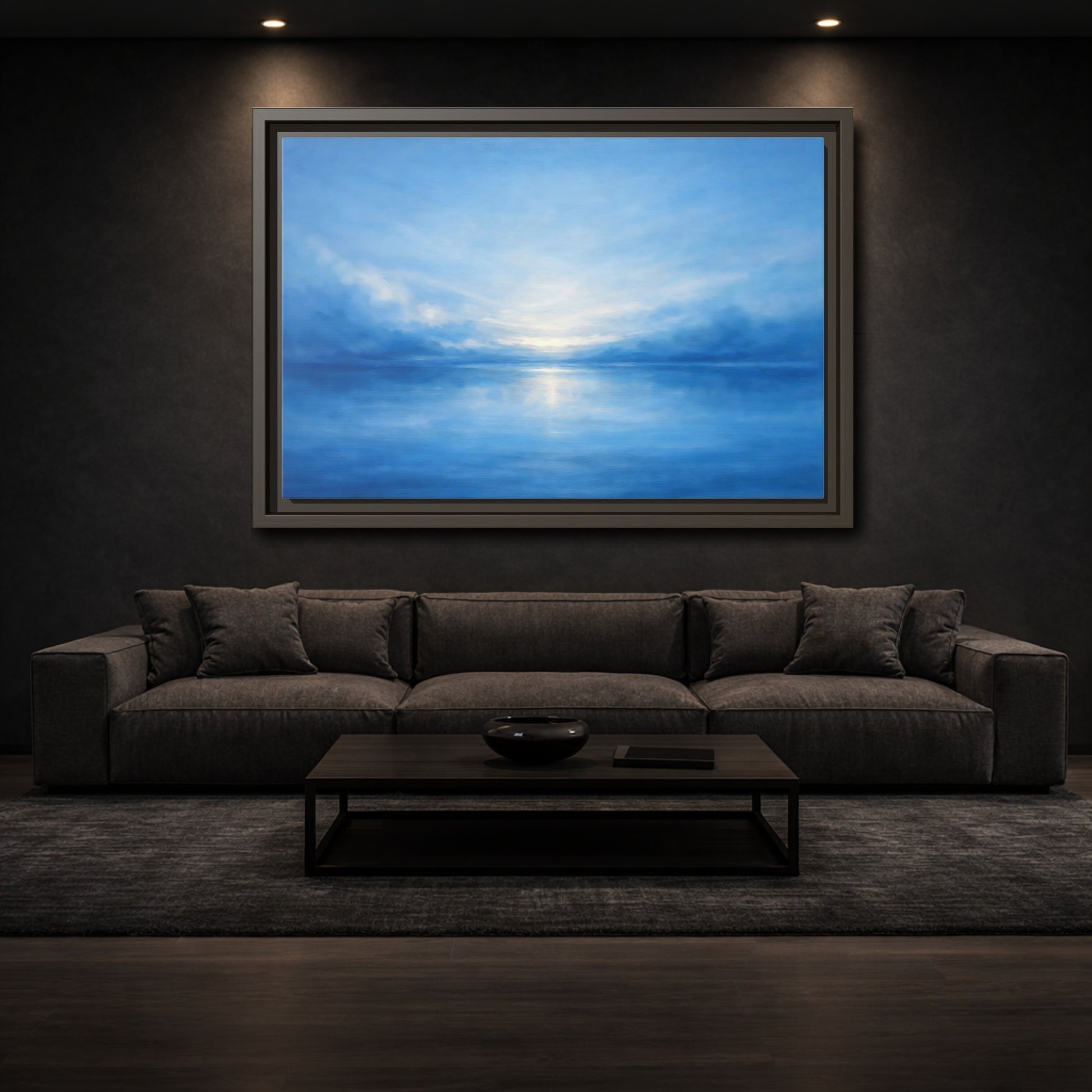 Mockup 2. Nature Seascape Blue Seascape shown as stretched canvas wall art