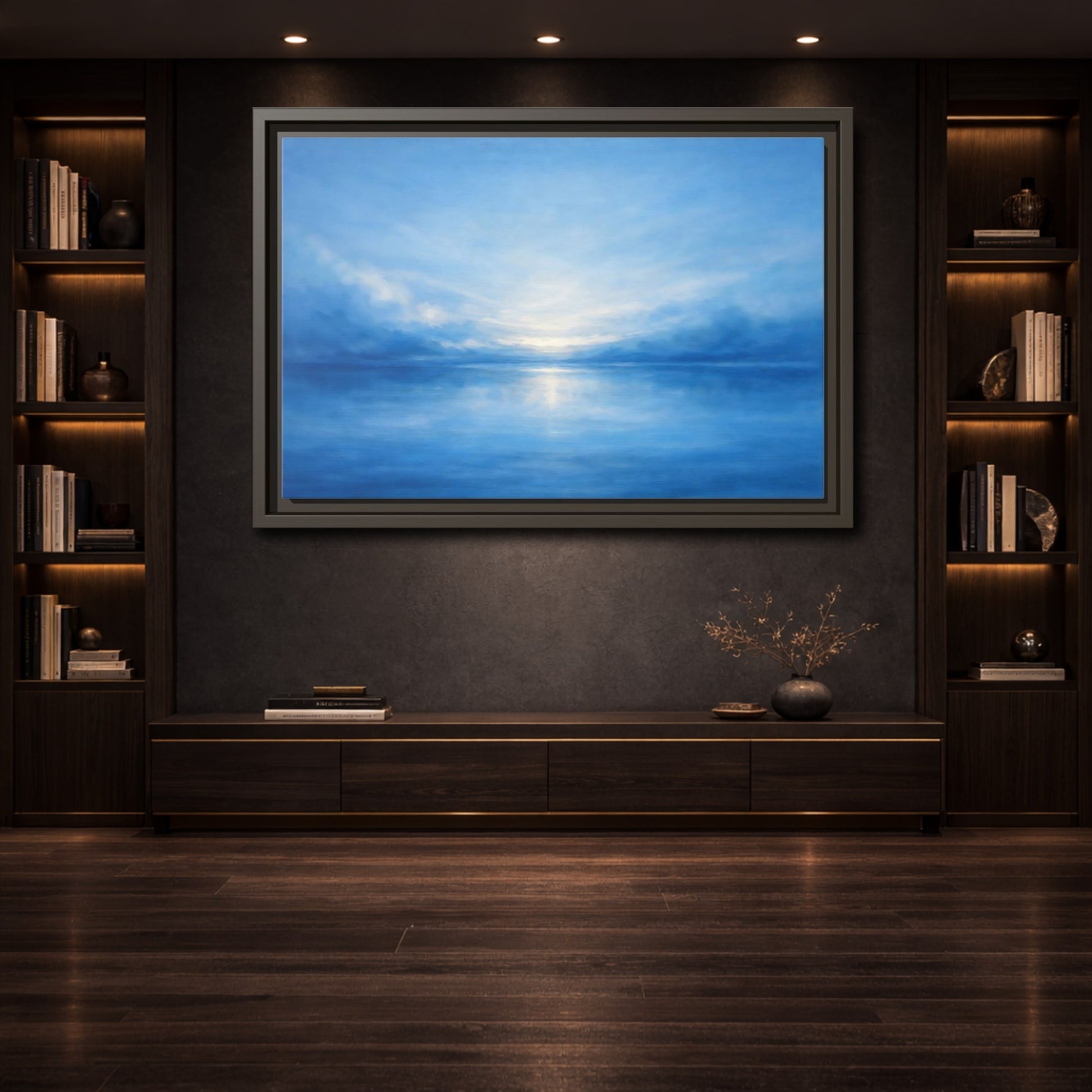 Mockup 3. Nature Seascape Blue Seascape shown as stretched canvas wall art