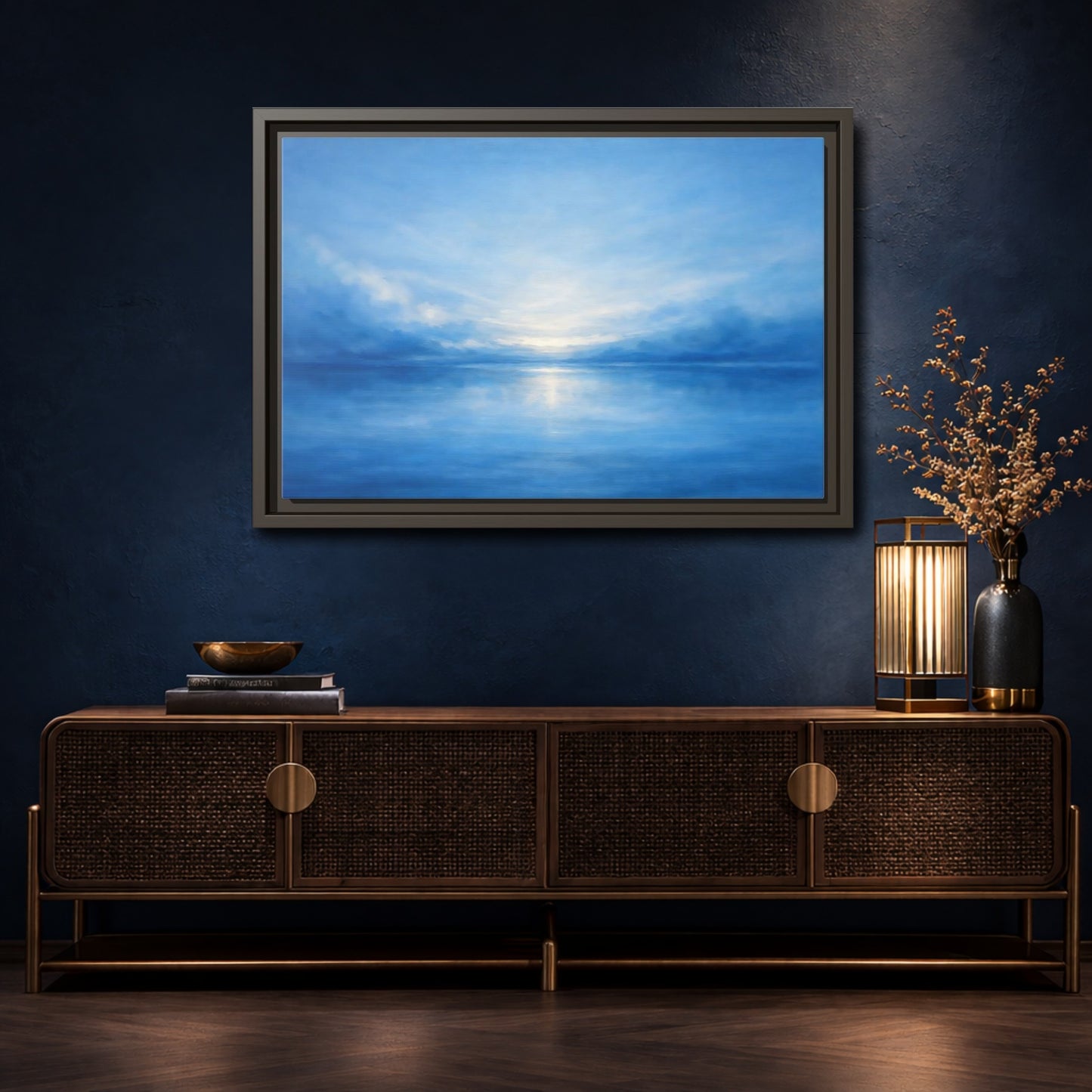Mockup 4. Nature Seascape Blue Seascape shown as stretched canvas wall art