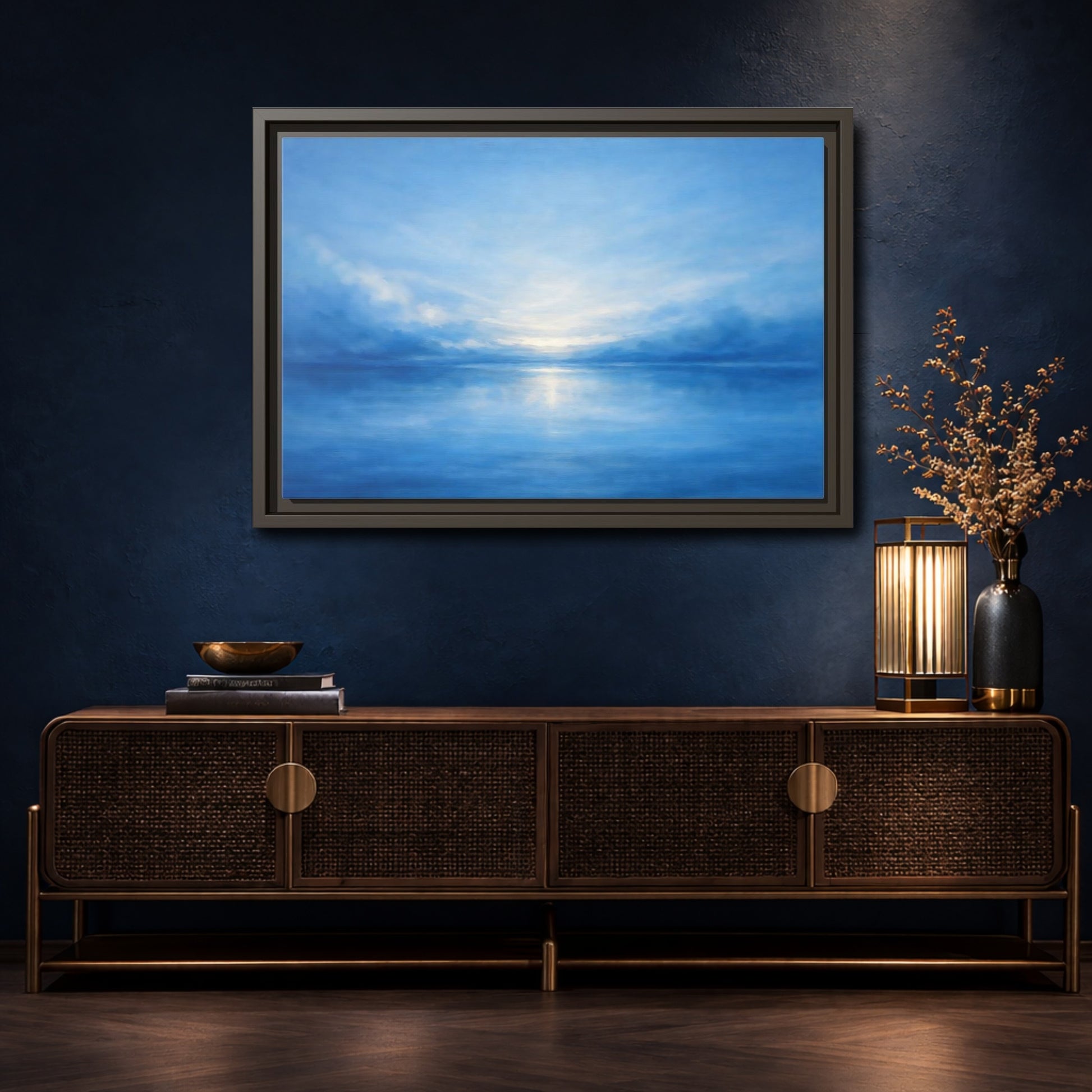 Mockup 4. Nature Seascape Blue Seascape shown as stretched canvas wall art
