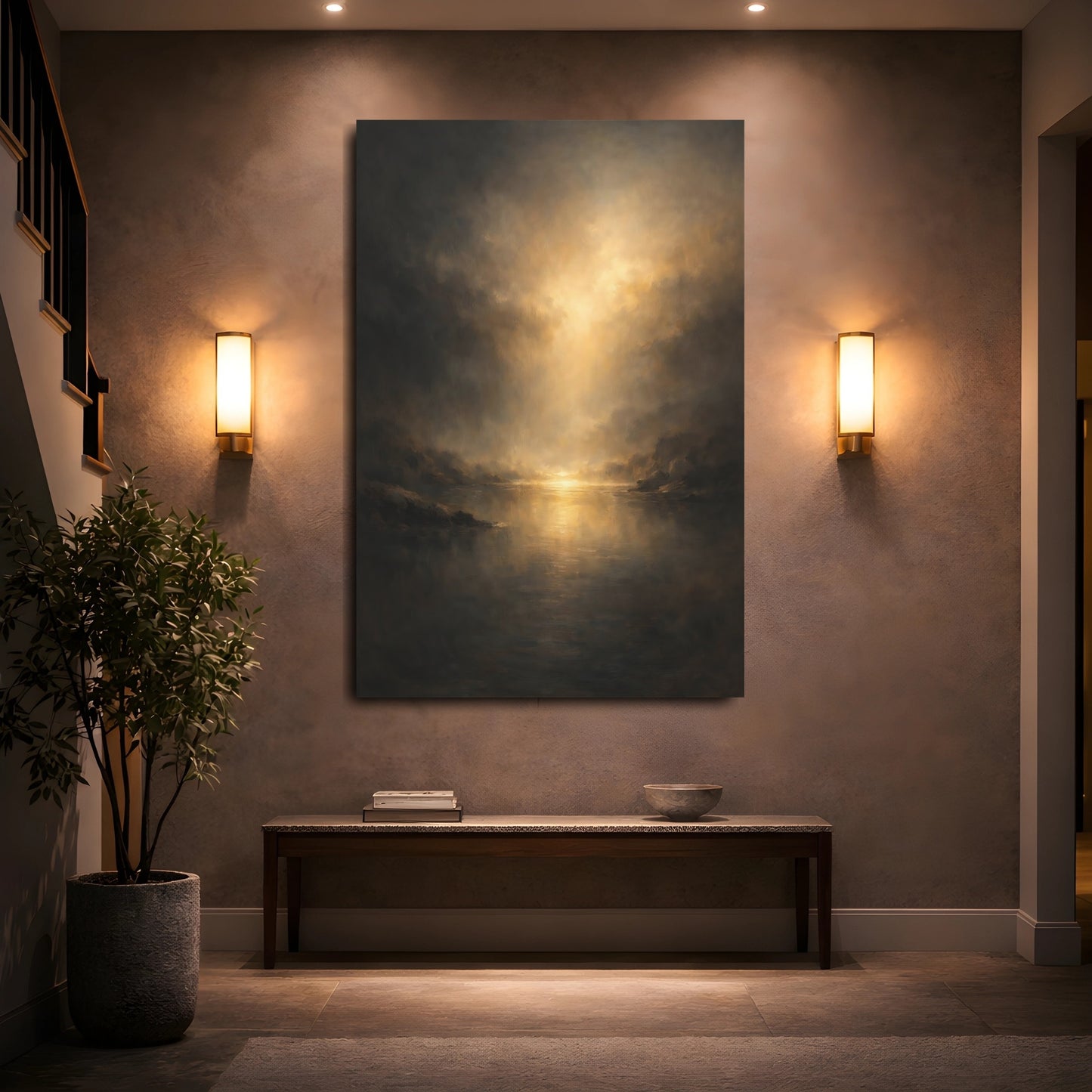 Mockup 4. Nature Seascape Dark Gold Landscape shown as stretched canvas wall art