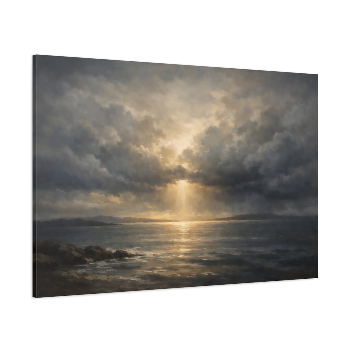 Main Mockup. Nature Seascape Dramatic Ocean Scene shown as stretched canvas wall art