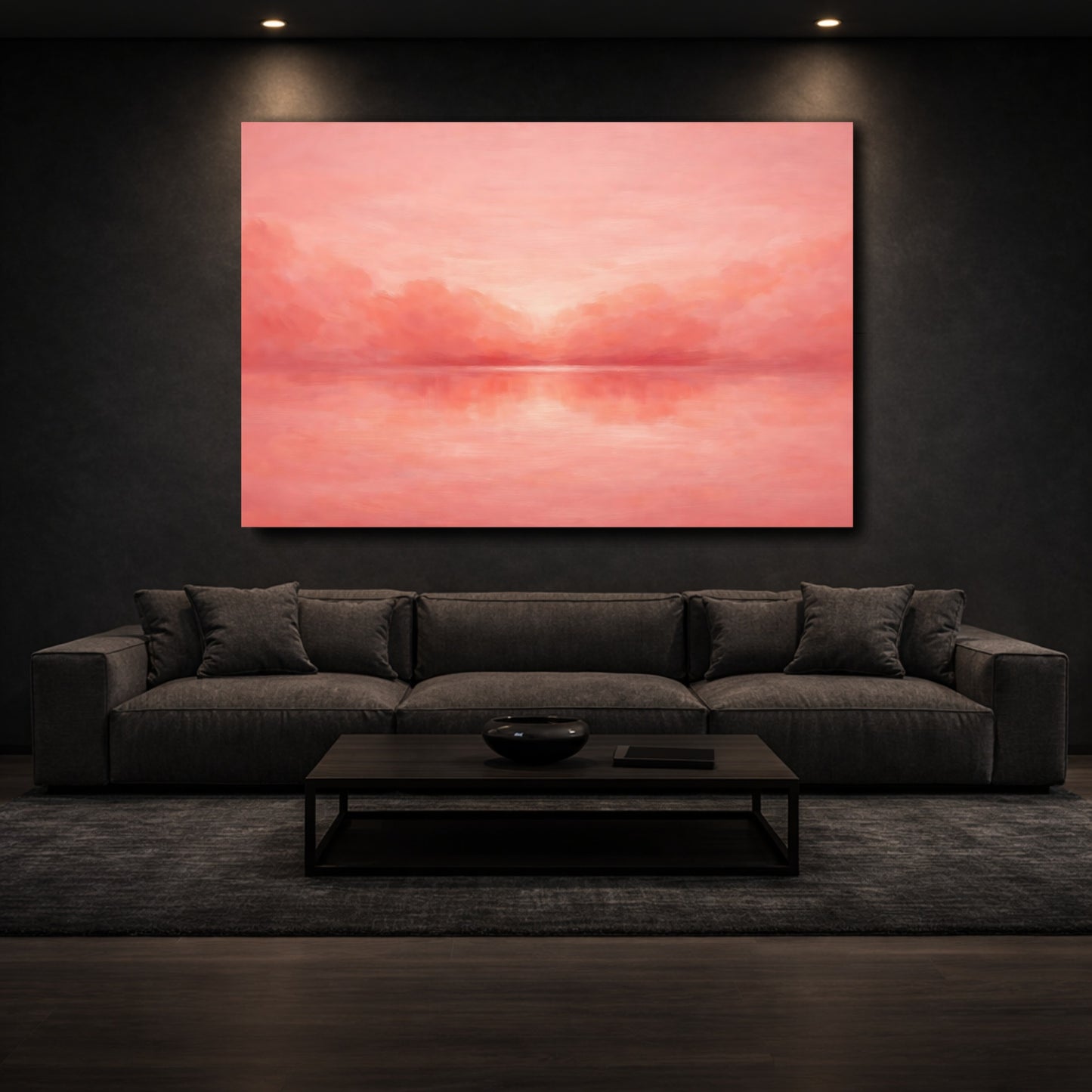 Mockup 2. Nature Seascape Horizon Pink Seascape shown as stretched canvas wall art