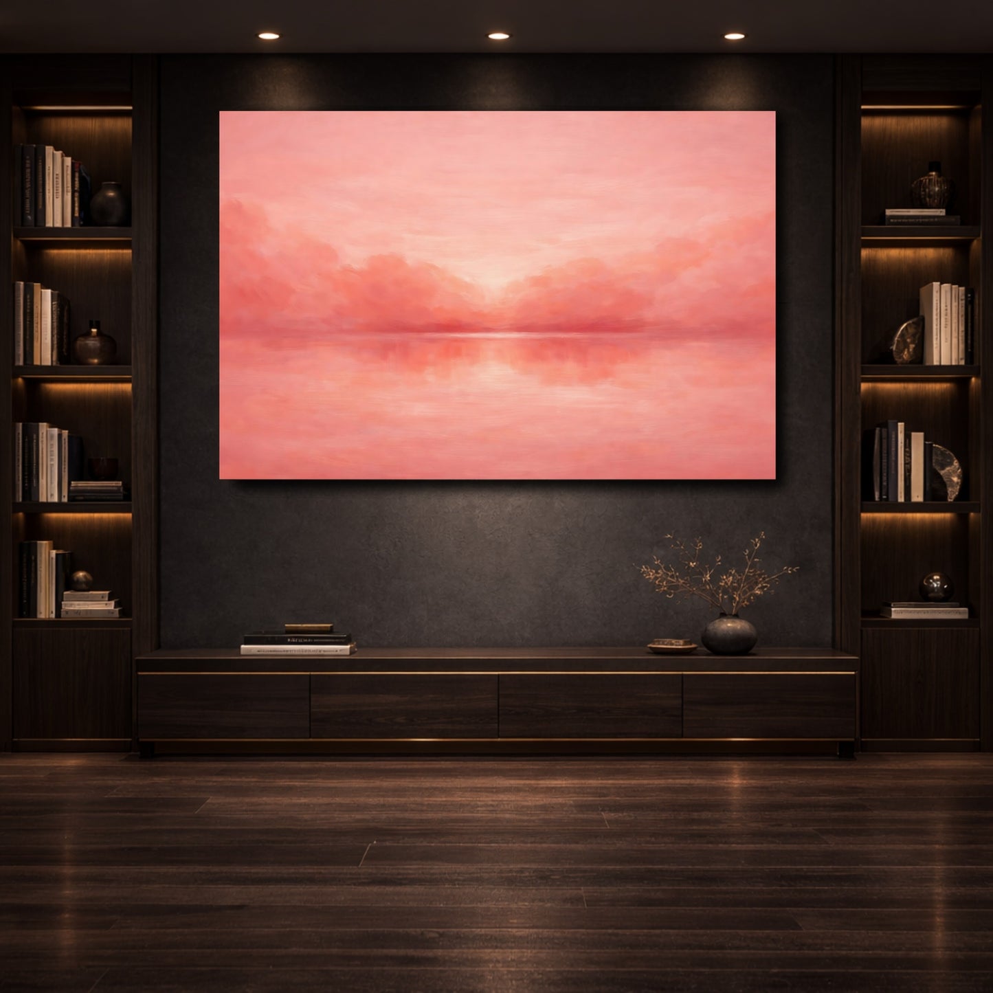 Mockup 3. Nature Seascape Horizon Pink Seascape shown as stretched canvas wall art