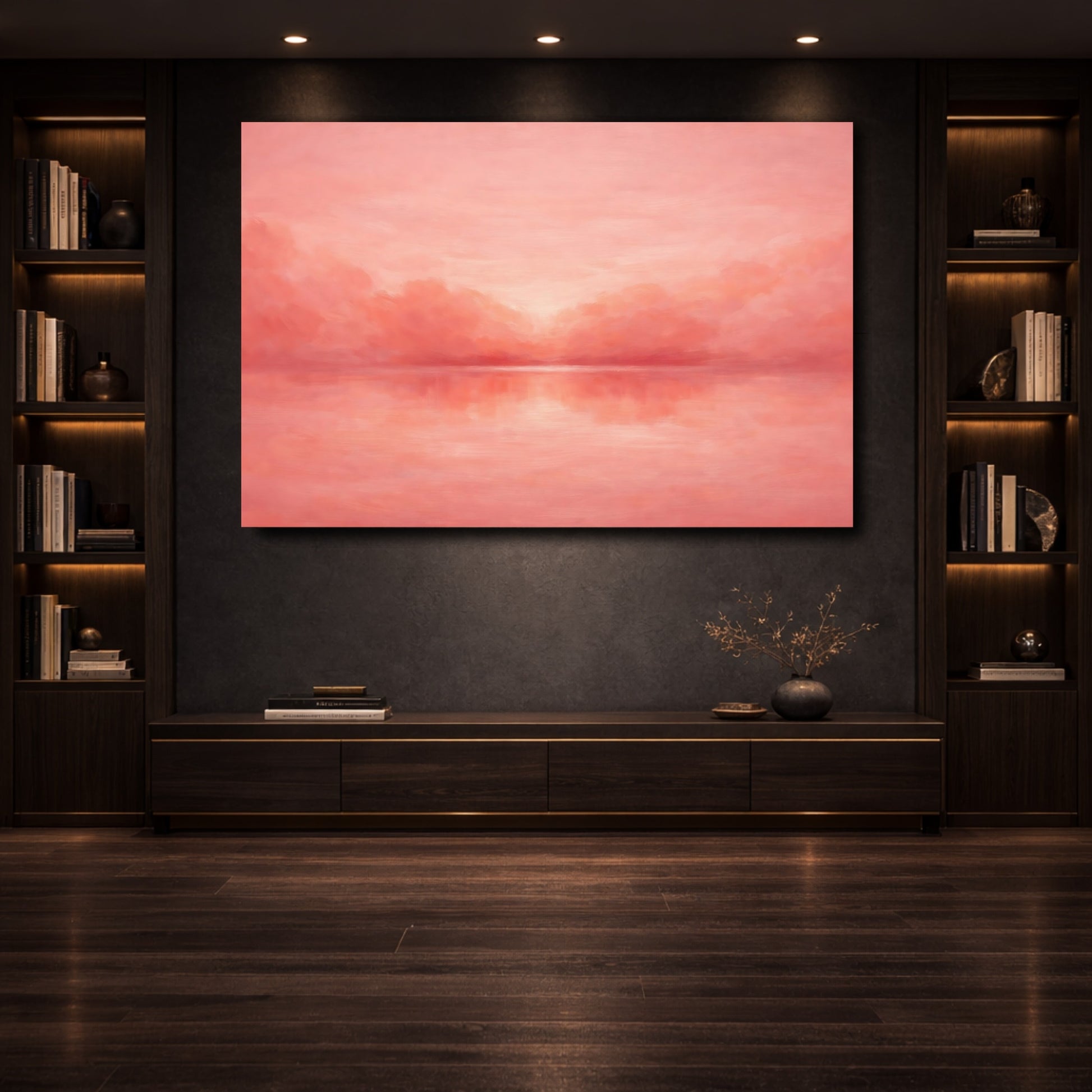 Mockup 3. Nature Seascape Horizon Pink Seascape shown as stretched canvas wall art