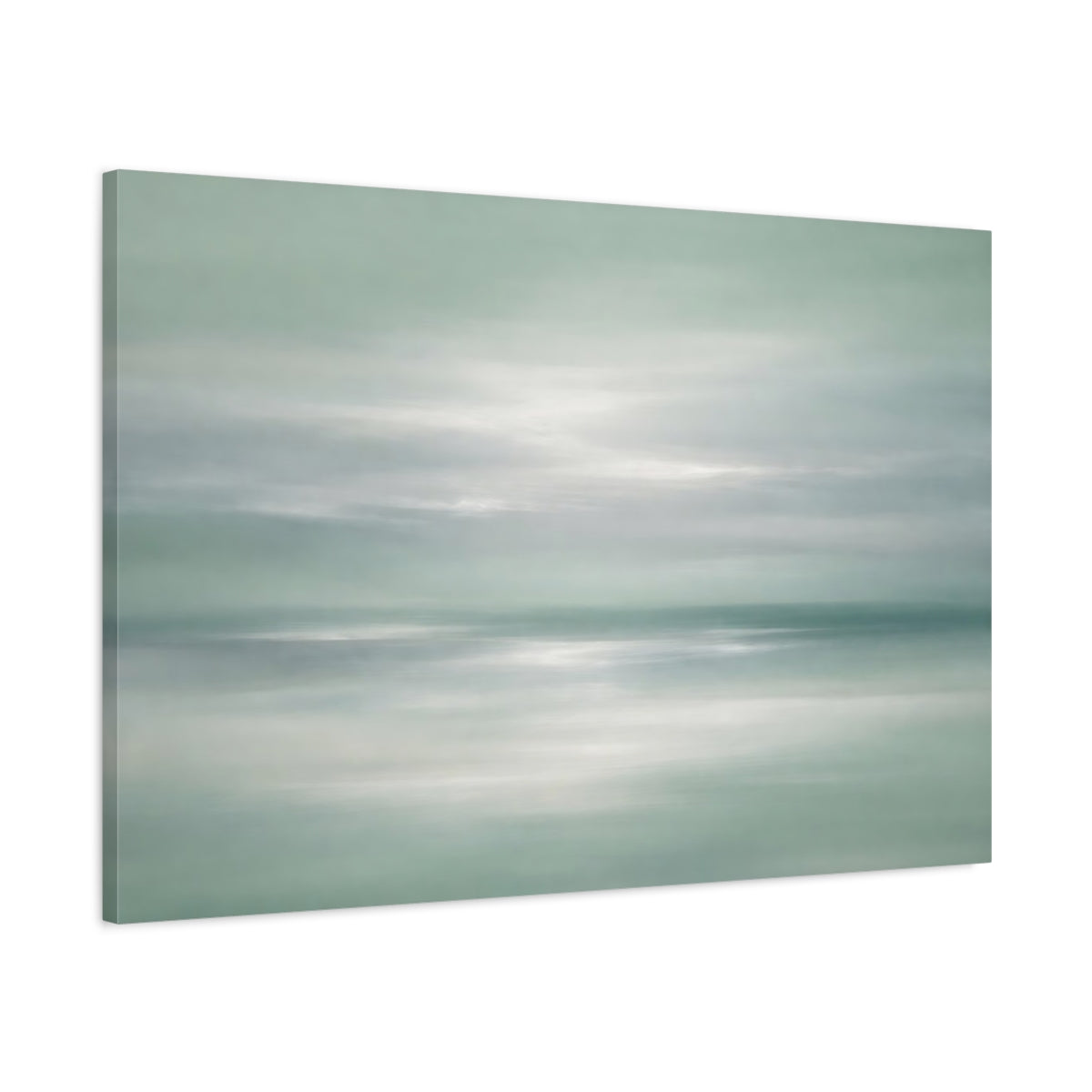 Side Mockup 1. Nature Seascape Misty Green Seascape shown as stretched canvas wall art