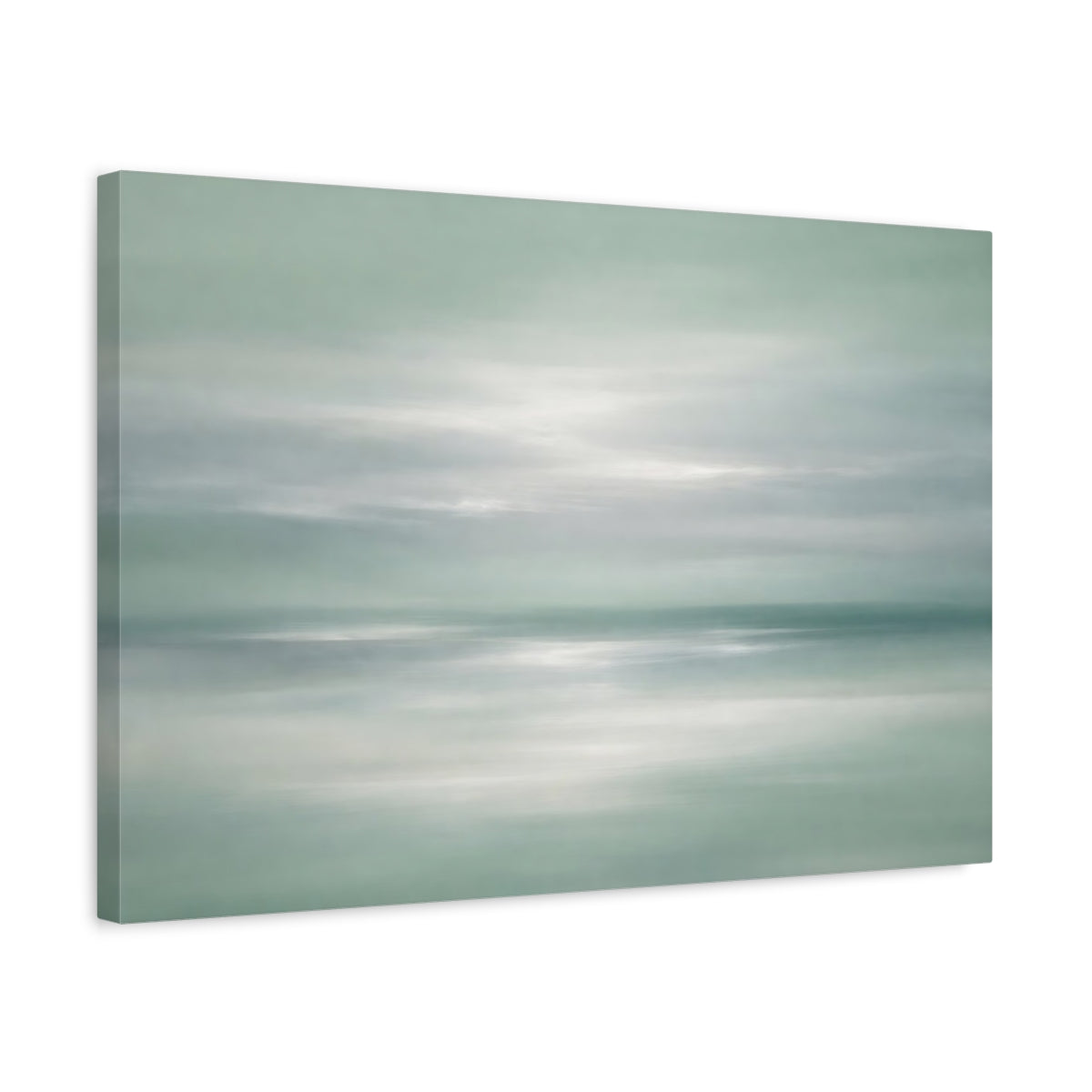 Side Mockup 3. Nature Seascape Misty Green Seascape shown as stretched canvas wall art