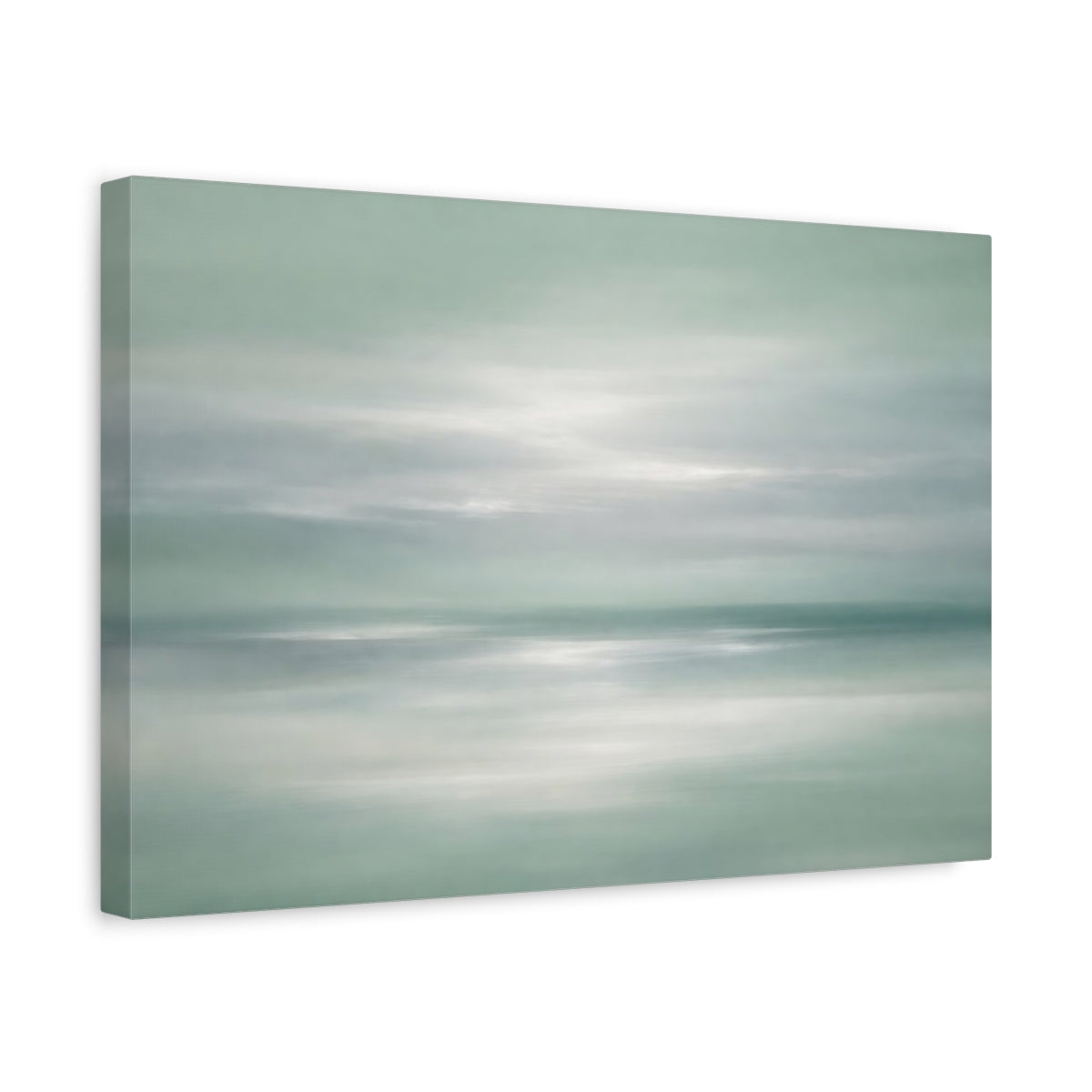 Side Mockup 4. Nature Seascape Misty Green Seascape shown as stretched canvas wall art
