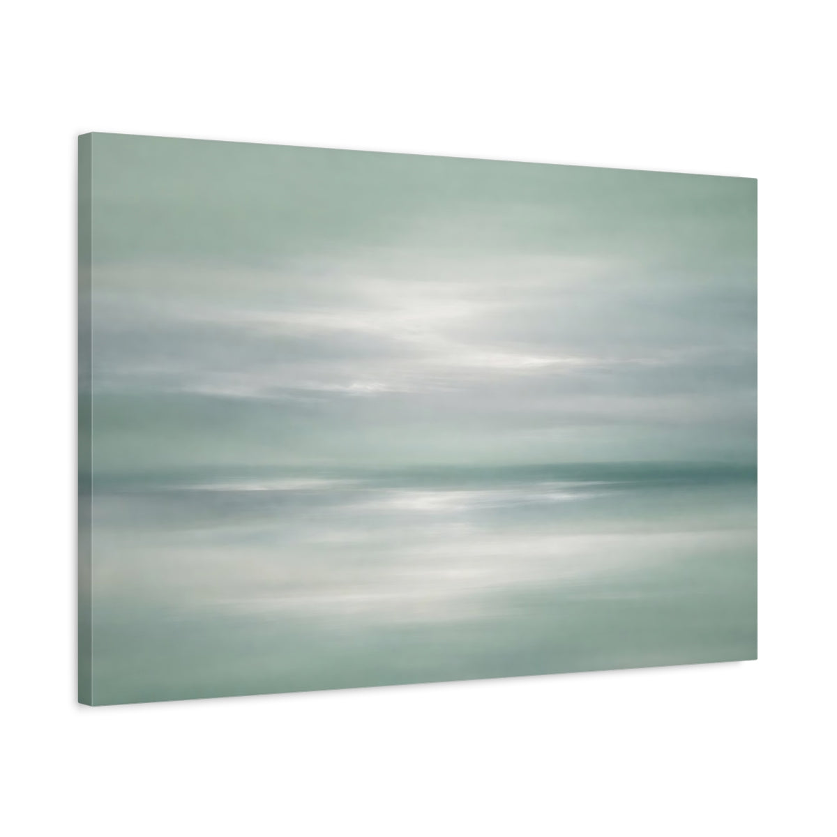 Side Mockup 2. Nature Seascape Misty Green Seascape shown as stretched canvas wall art